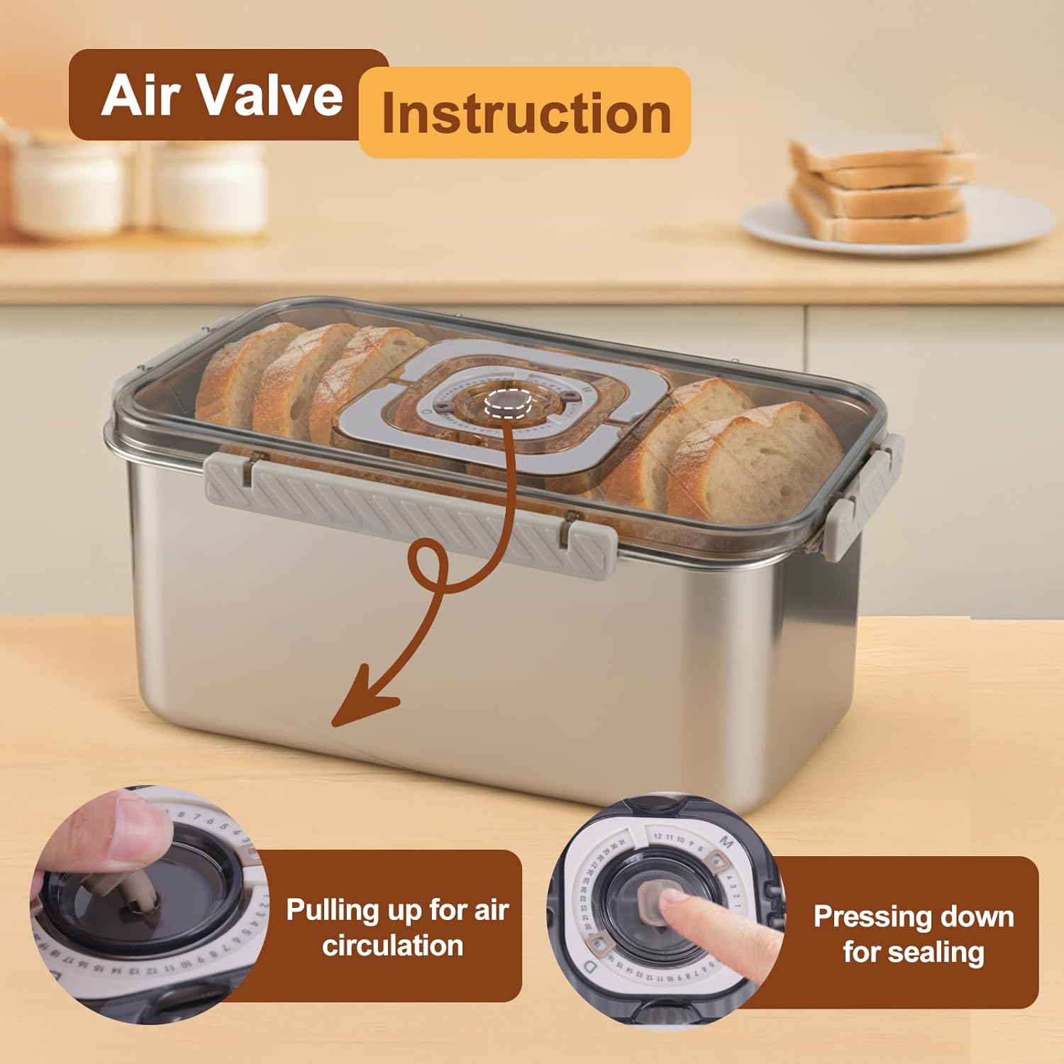 Bread Box Airtight 304 Stainless Steel Bread Container, Dishwasher Safe Bread Storage for Homemade Bread, Time Recording Bread Storage Container with Lid and Handle - Image 5