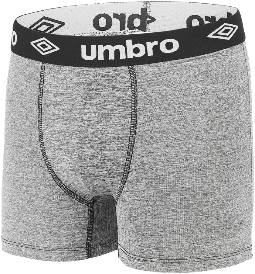 Rear view of a person wearing blue Umbro boxer shorts, illustrating the back fit.