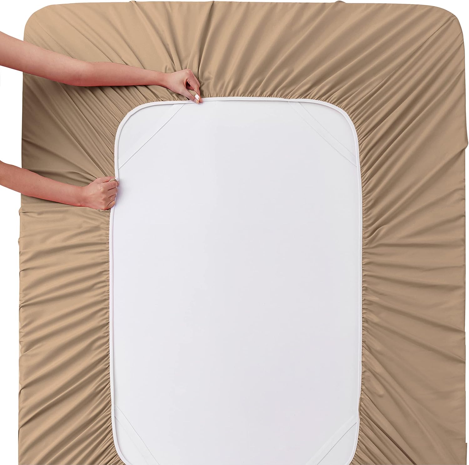 Manyshofu Extra Deep Pocket Queen Sheet Sets - Hotel Luxury 1800 Thread Count Sheets & Pillowcases - Microfiber Bedding Set up to 24" Mattress - Khaki Bed Sheets 18-24 Inch Deep Pockets - 4 Piece - Image 8