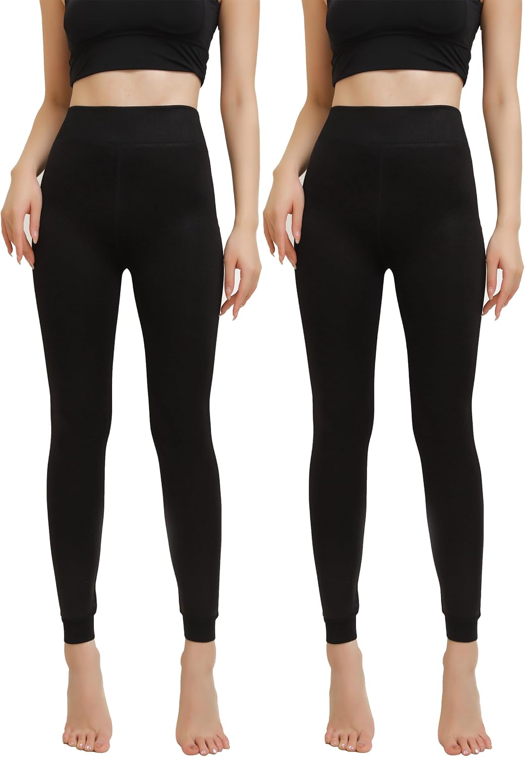 EABERN 2 Pairs Fleece Lined Leggings Women High Waist Thermal Warm Winter Shiny Tights