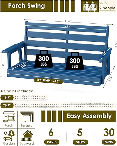 Miniatura 2 de GREENVINES Columpio de porche | 51 pulgadas | Plástico HDPE | para patio al aire libre | Todo clima | Columpios de banco impermeables | con 4