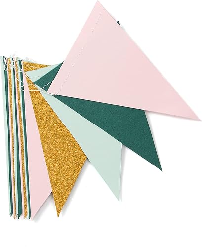 Miniatura 5 de Banderín dorado verde salvia, paquete de 2 banderas triangulares de papel, baby shower, safari, cumpleaños, selva tropical, decoración de fiesta,