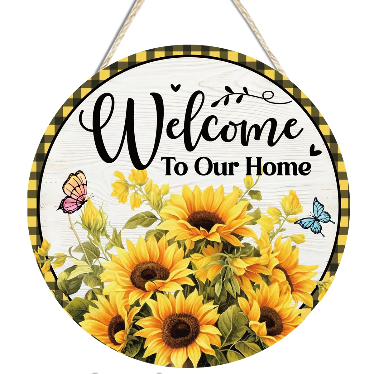 Welcome to Our Home Summer Sunflower Metal Door Sign Wall Decor | Vibrant Clolorful Floral Design/For Home Porch Farmhouse/Ready To Hang/12 × 12 inches