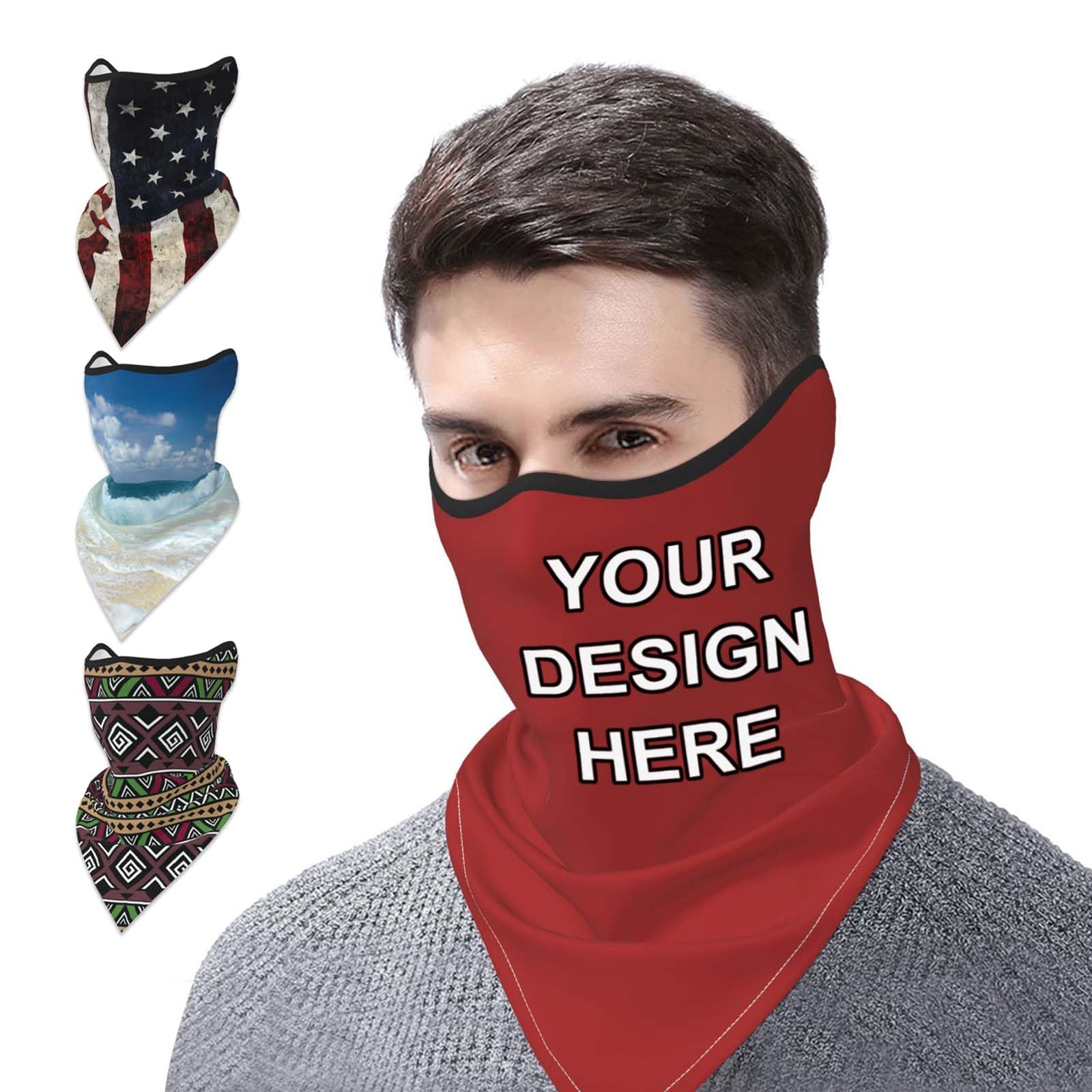Custom Neck Gaiter Balaclava Face Mask Cover Ears Personalized Sports Scarf Add Image Text for Men Women, Black