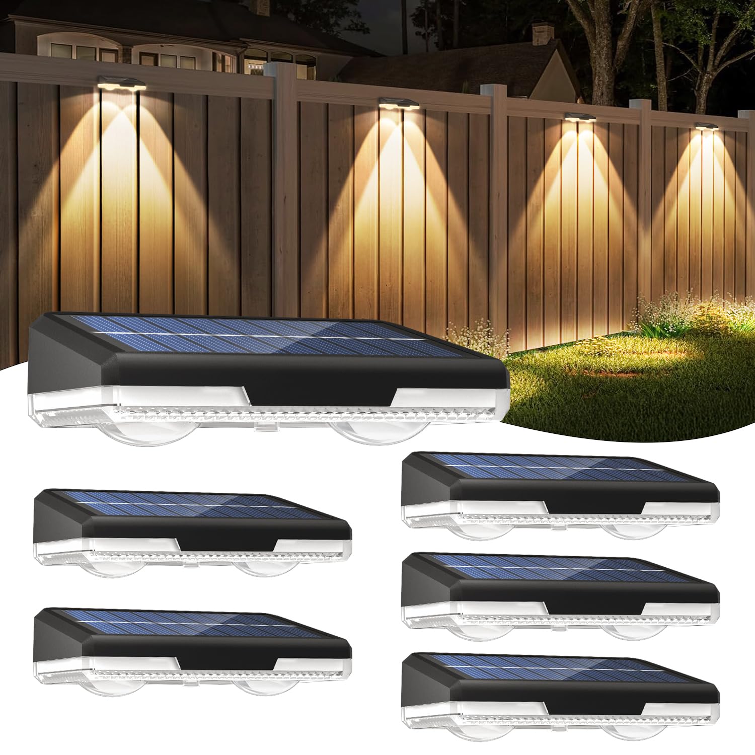 Solar-Fence-Lights-Outdoor-Garden - Garden Wall Lights Outdoor 8 Colors 9 Modes RGB Fence Light For Ouside IP65 Waterproof - Light Solar Powered Patio Deck Pool Step Fence Gate Yard Decoration 6 Pack