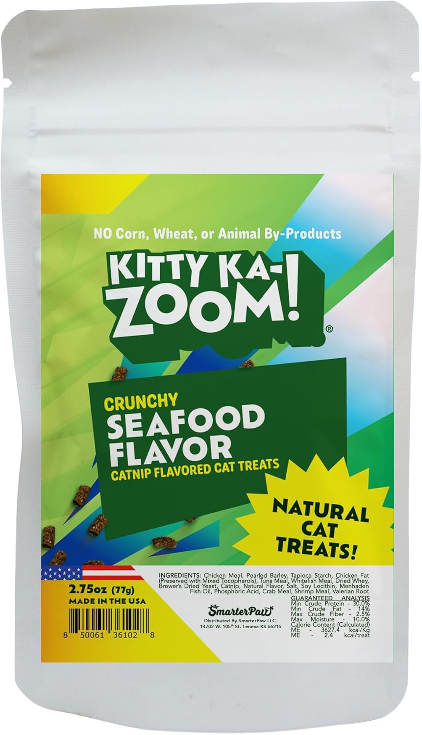 Crunchy Natural Seafood with Catnip Treats for Cats, 2.75 OZ | Low Calorie Carefully Crafted Treats for Indoor and Outdoor Felines | Hand Harvested Catnip Crunchy Natural Seafood with Catnip Treats for Cats, 2.75 OZ | Low Calorie Carefully Crafted Treats for Indoor and Outdoor Felines | Hand Harvested Catnip
