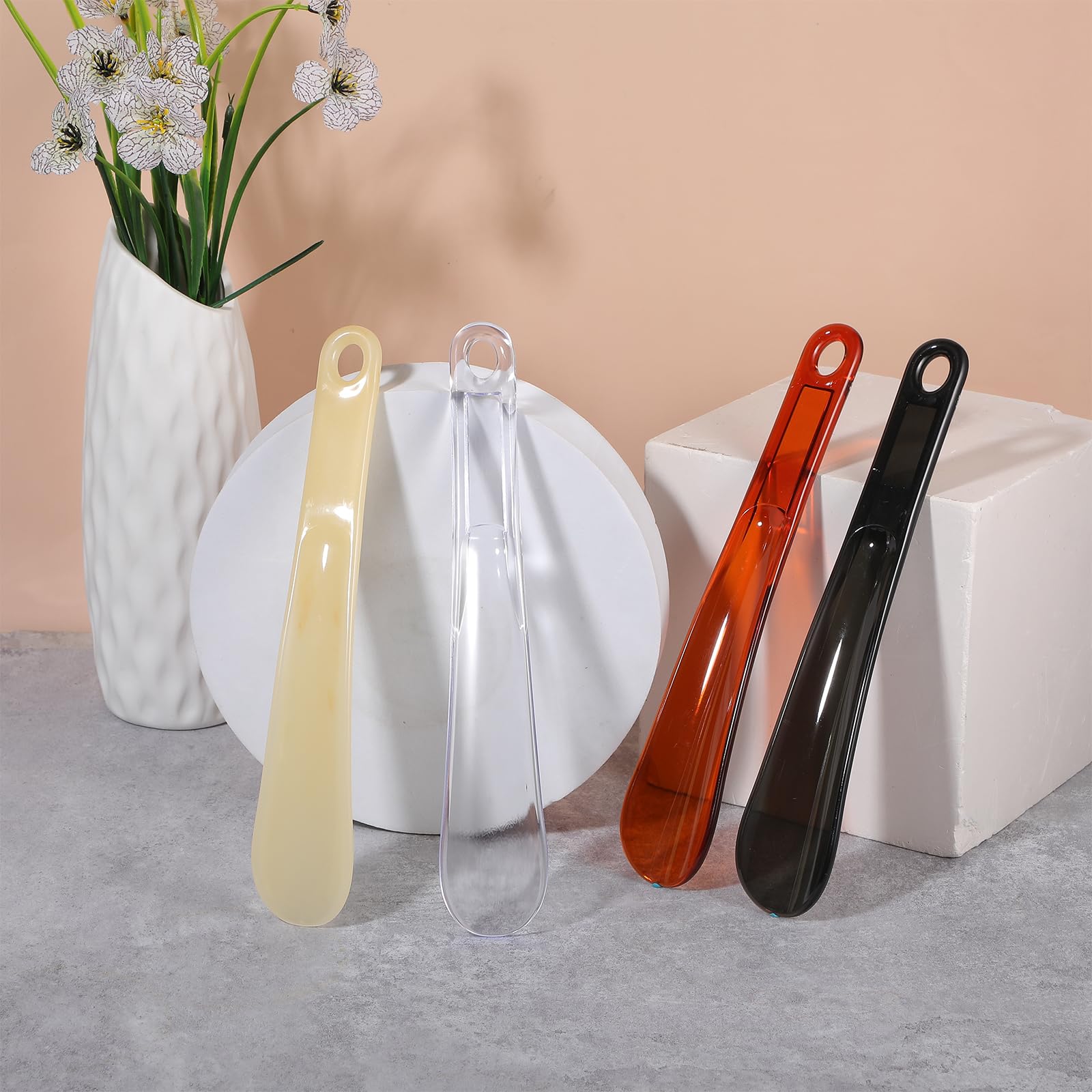 4 szt. rogów do butów 24 cm plastikowy róg do butów z otworem do zawieszania lekkie buty pomocnik przenośne pomocniki podróżne buty łyżka do kijków dla kobiet seniorów mężczyzn akcesoria