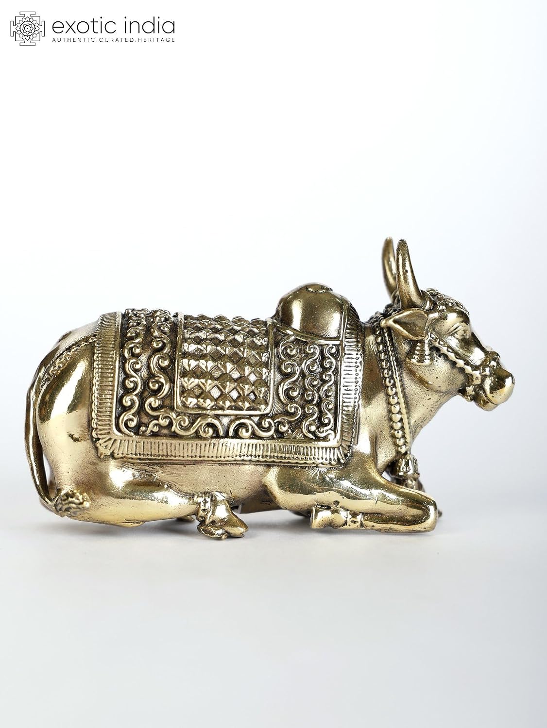 Exotic India Small Superfine Nandi Brass Statue - Vahana of Lord Shiva (Multiple Sizes) - Brass Statue