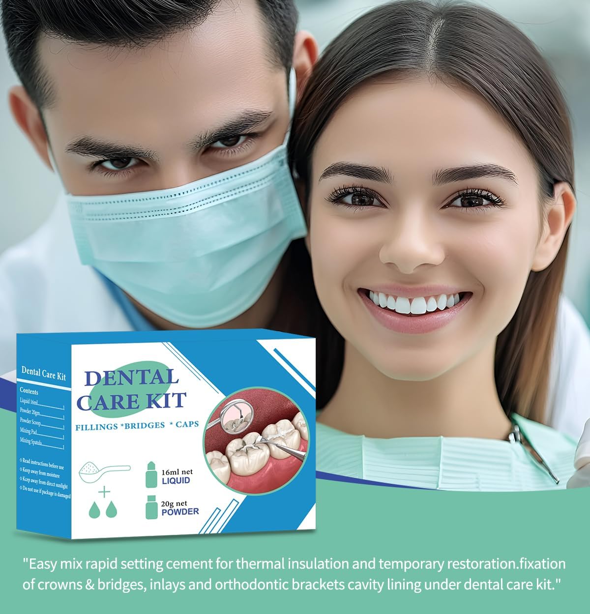Dental Care Kit with Zinc Oxide Formula for Crowns, Bridges, Fillings, Caps | Temporary Tooth Filling to Restore Your Smile