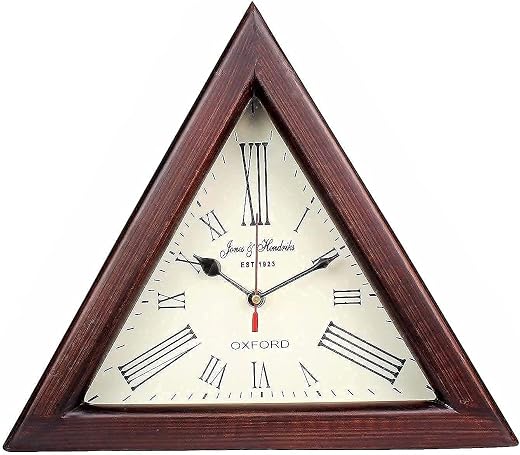 Premium Antique Wooden Triangle Wall Clock Vintage Roman Dial Analog Designer Decorative Clock for Home Living Room Bedroo...