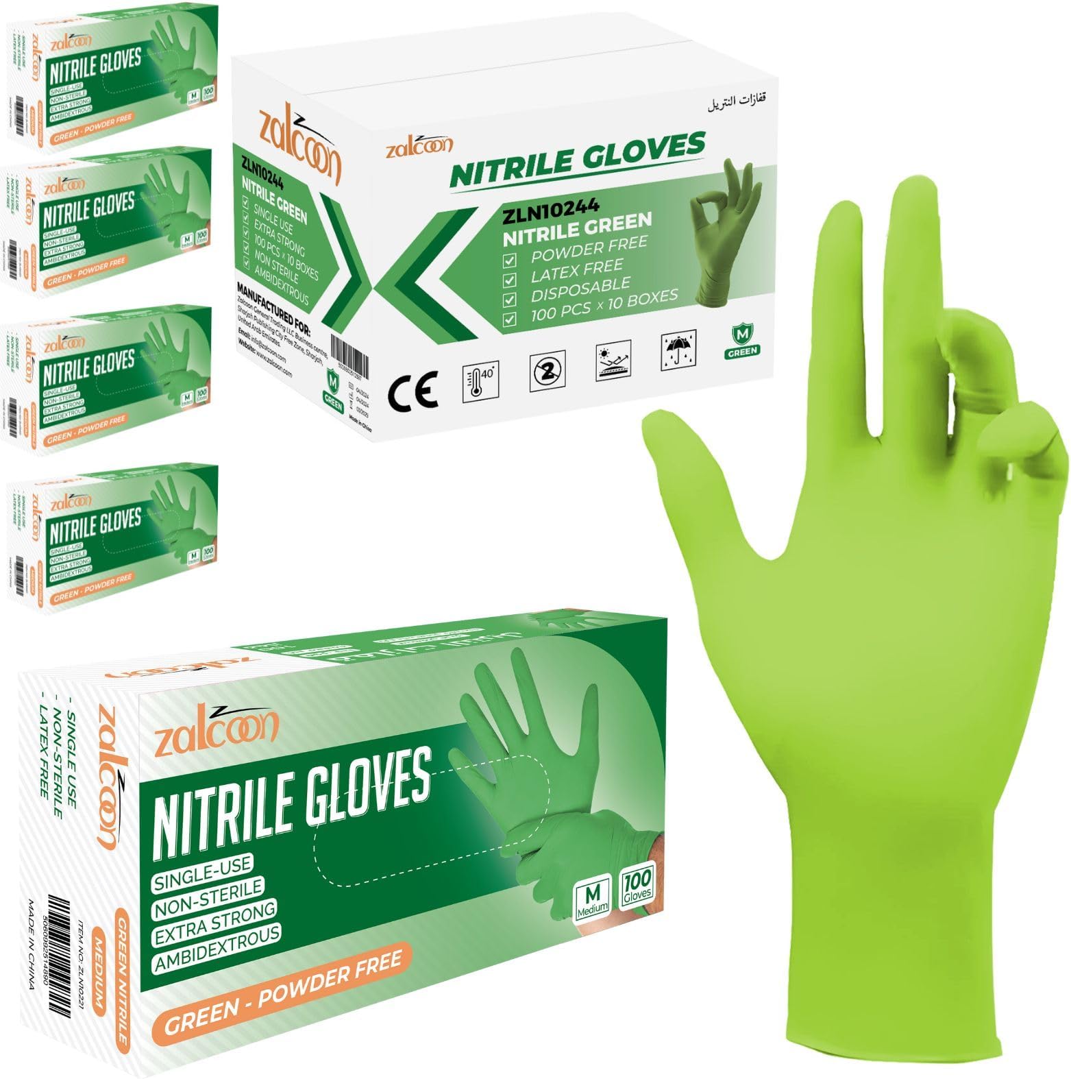 ZALCOON Nitrile Exam gloves disposable latex free Powder Free Chemical Resistance Disposable Gloves for Medical Exam, Home, Cleaning, Food Prep, Food safe and Non-Sterile (5 Pack x 100 Pieces)