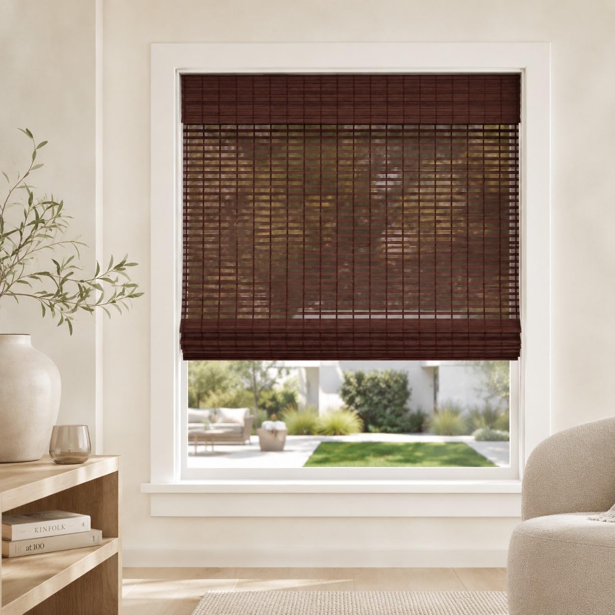 CHICOLOGY Cordless Bamboo Roman Shade, Light Filtering, Buffalo 39"x60"