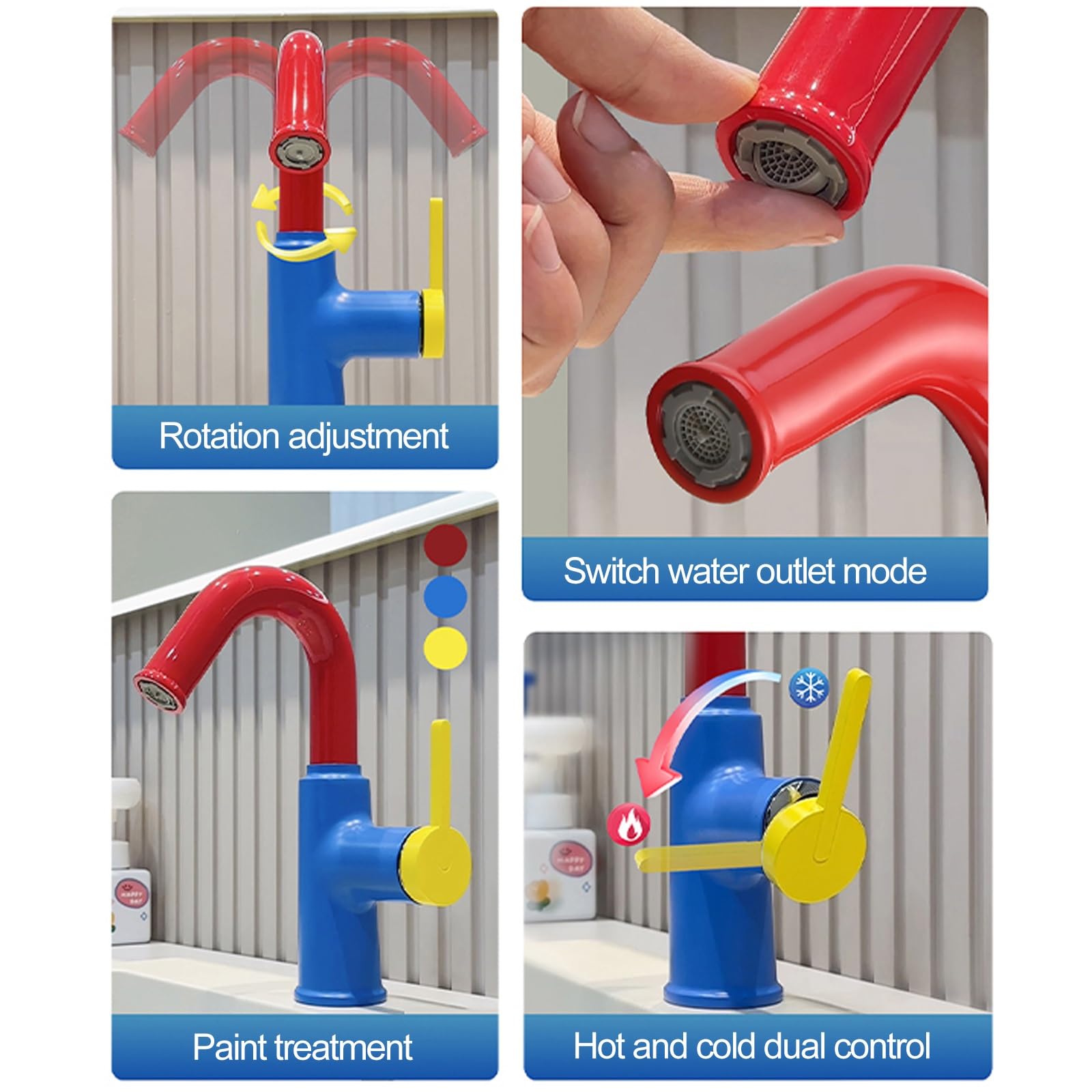 Rubinetto Bagno Lavabo, Rubinetti for Acqua Calda e Fredda Rotanti a 360°, Doppia modalità di Uscita dell'Acqua(Silver)