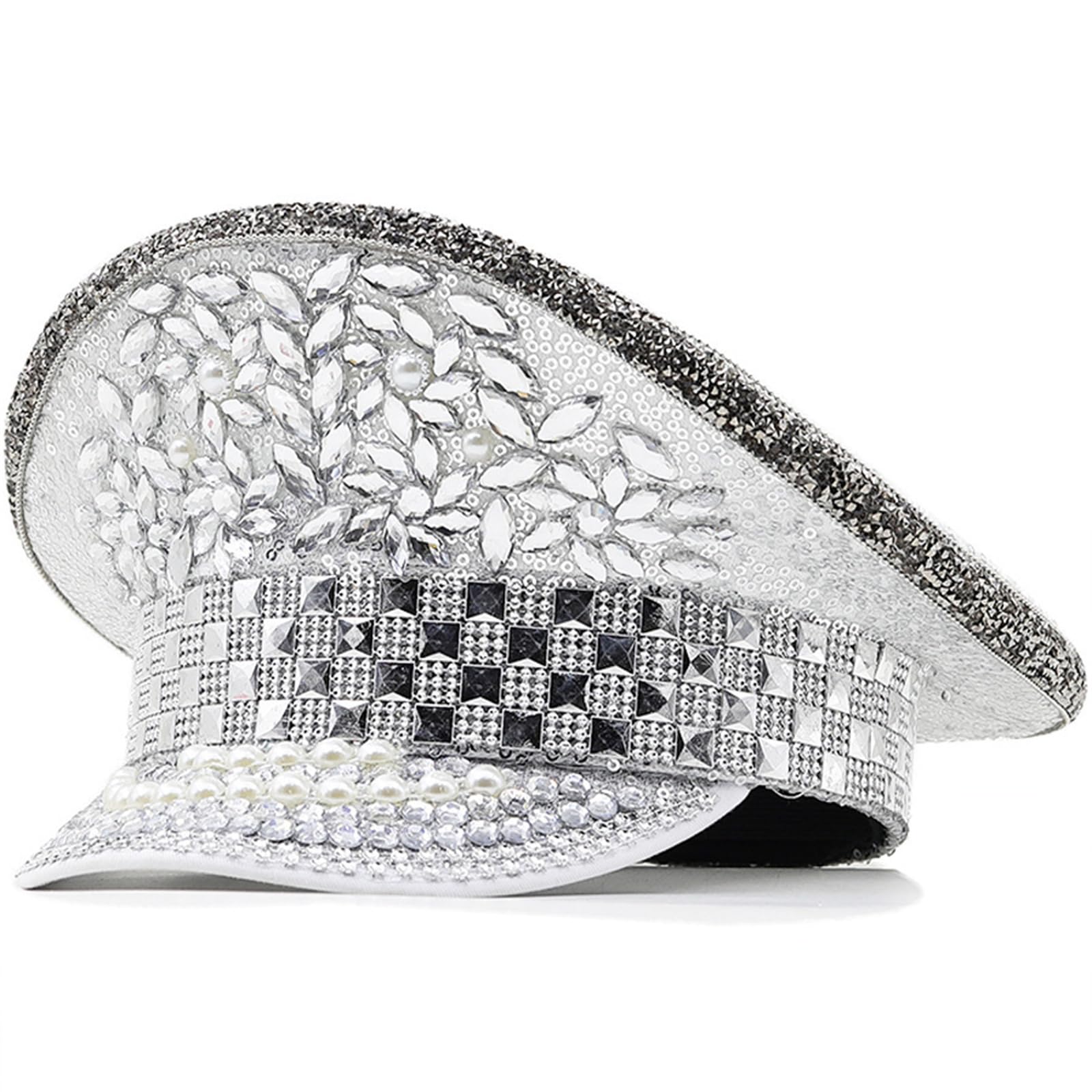Cappello a cilindro con strass e borchie a tesa larga per giovani adulti a tema per feste a tema musicali, festival, servizi fotografici, puntelli