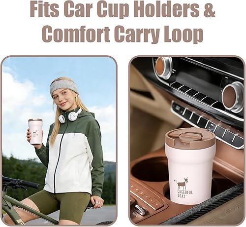 Miniatura 9 de CHEERFUL GOAT Taza de Café con Revestimiento de Cerámica  Vaso Térmico de Viaje de Acero Inoxidable con Revestimiento de Cerámica, con Tapa de 12oz