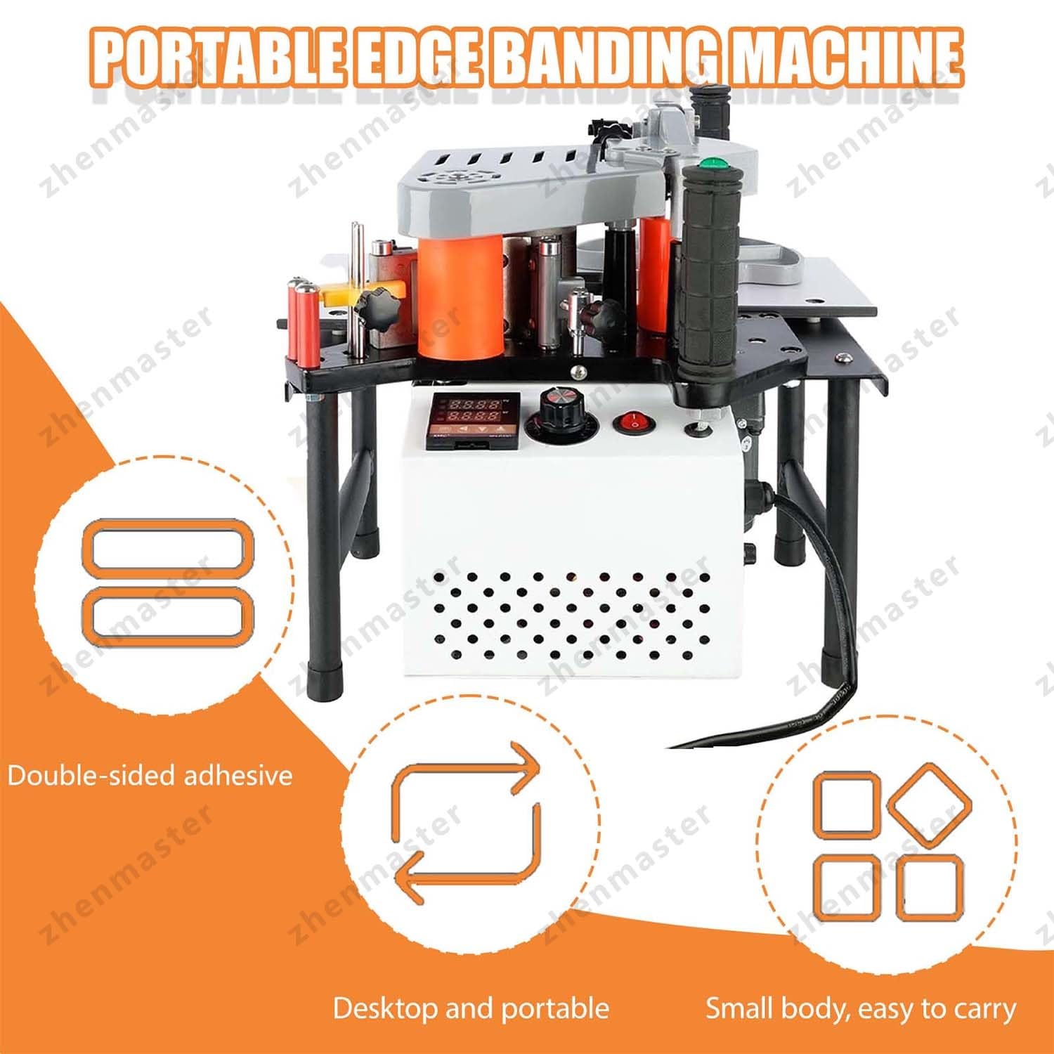 Machine à chants professionnelle portable, colle double face, adaptée aux panneaux de menuiserie courbes et droits, puissance 1200W, réservoir de colle 1000 ml durable(White)