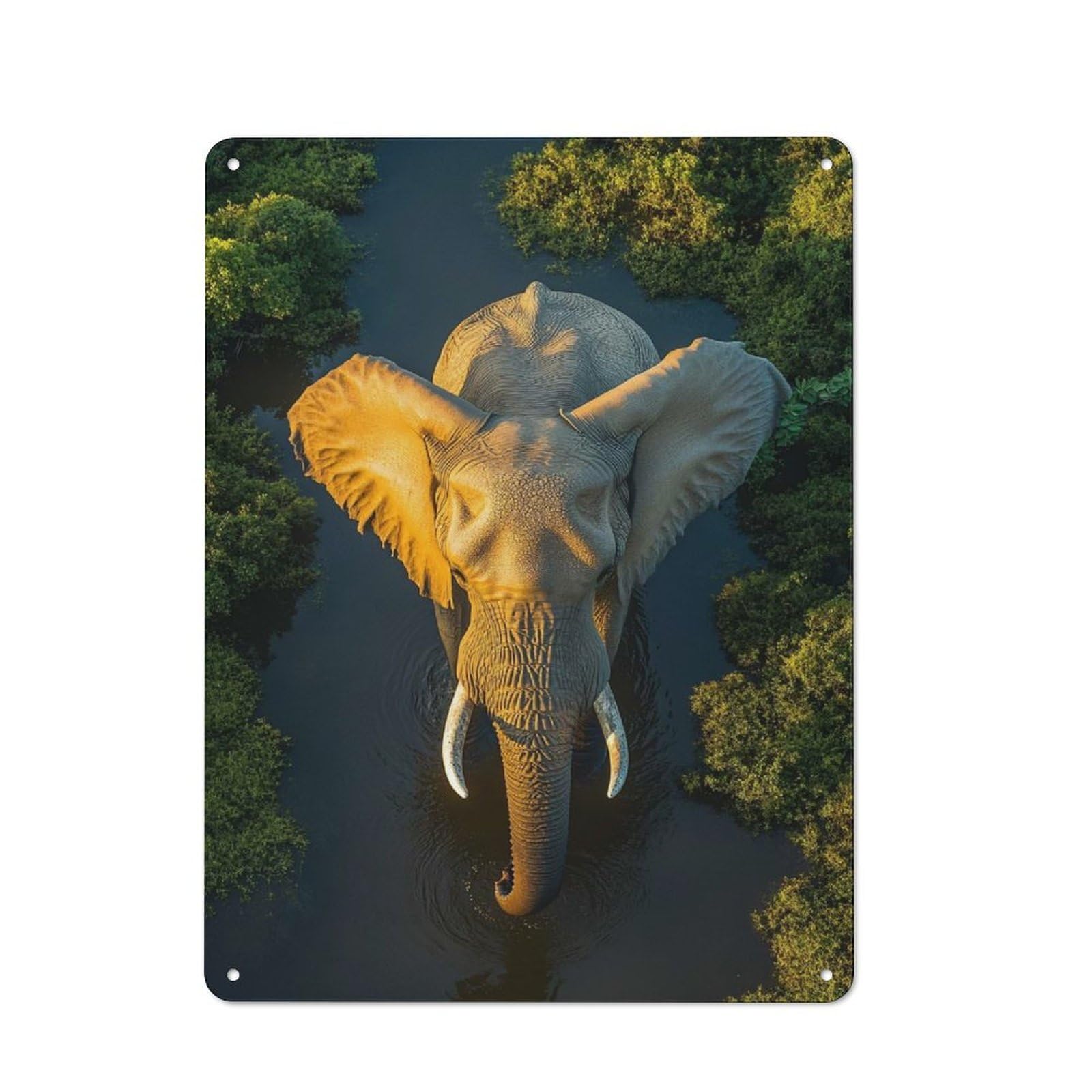 Junmoney Style-10 Elephant In River, Aerial View Garden Room Metal Sign 40X30cm, Vintage Shed Wall Decor For Conservatory, Home Bar Or Utility Room