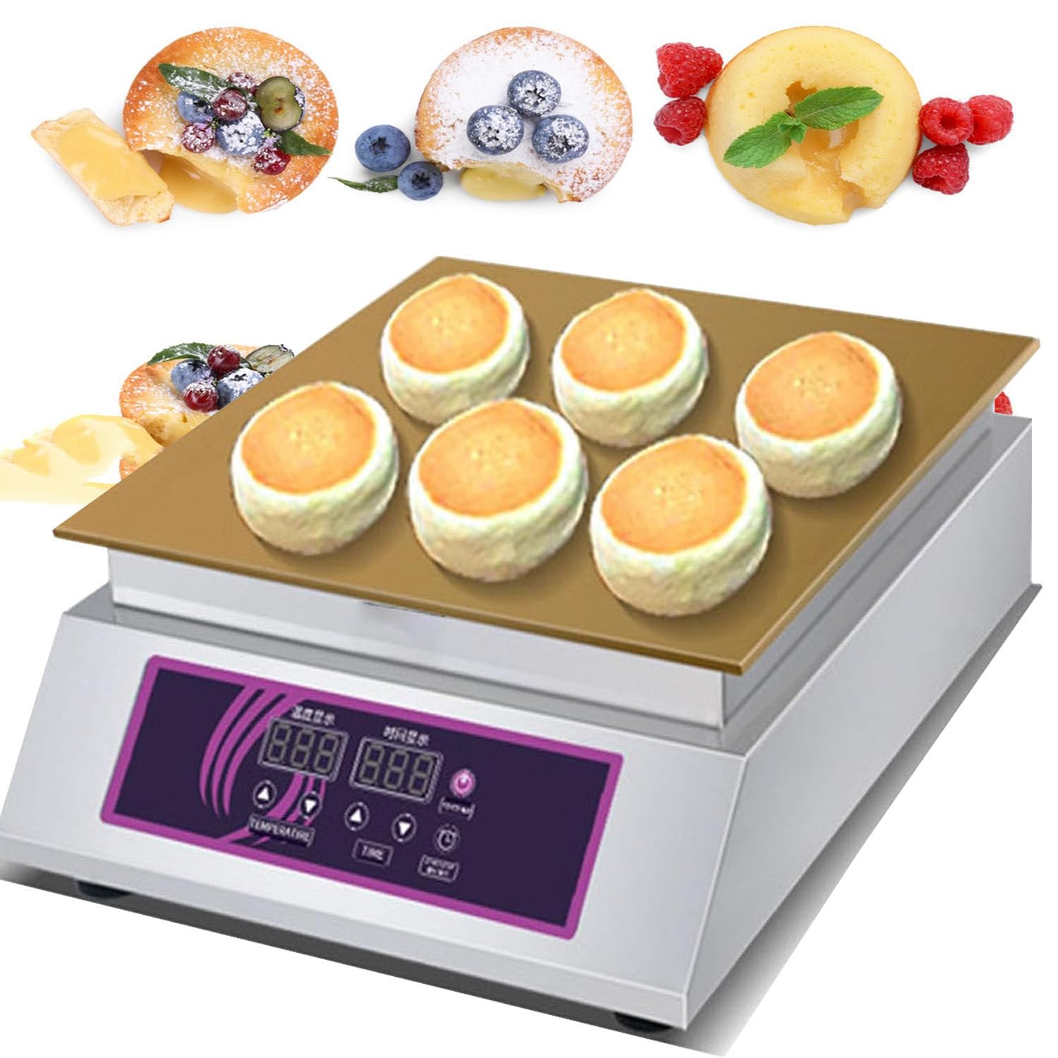 SKIHOT Commercial Electric Griddle Pancake Maker Souffle Maker Dorayaki Baker,With 2 Copper Plate Non-stick Muffin Pancake Dorayaki Souffle Machine Single