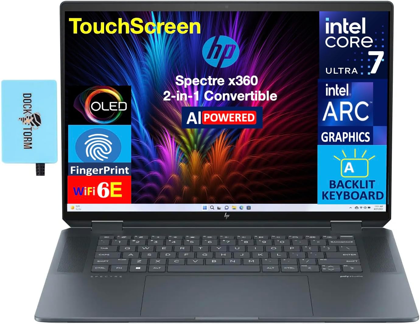 HP Spectre x360 AI Powered 2-in-1 Laptop 16.0" Touchscreen OLED 2.8K Display (Intel Ultra 7-155H, 32GB LPDDR5X, 1TB PCIe SSD, Backlit KB, Fingerprint, Win 11 Pro) Bundle w/Hub DKZ 16inch|Slate Blue 32GB RAM|1TB SSD Win 11 Pro - Image 1 of 9