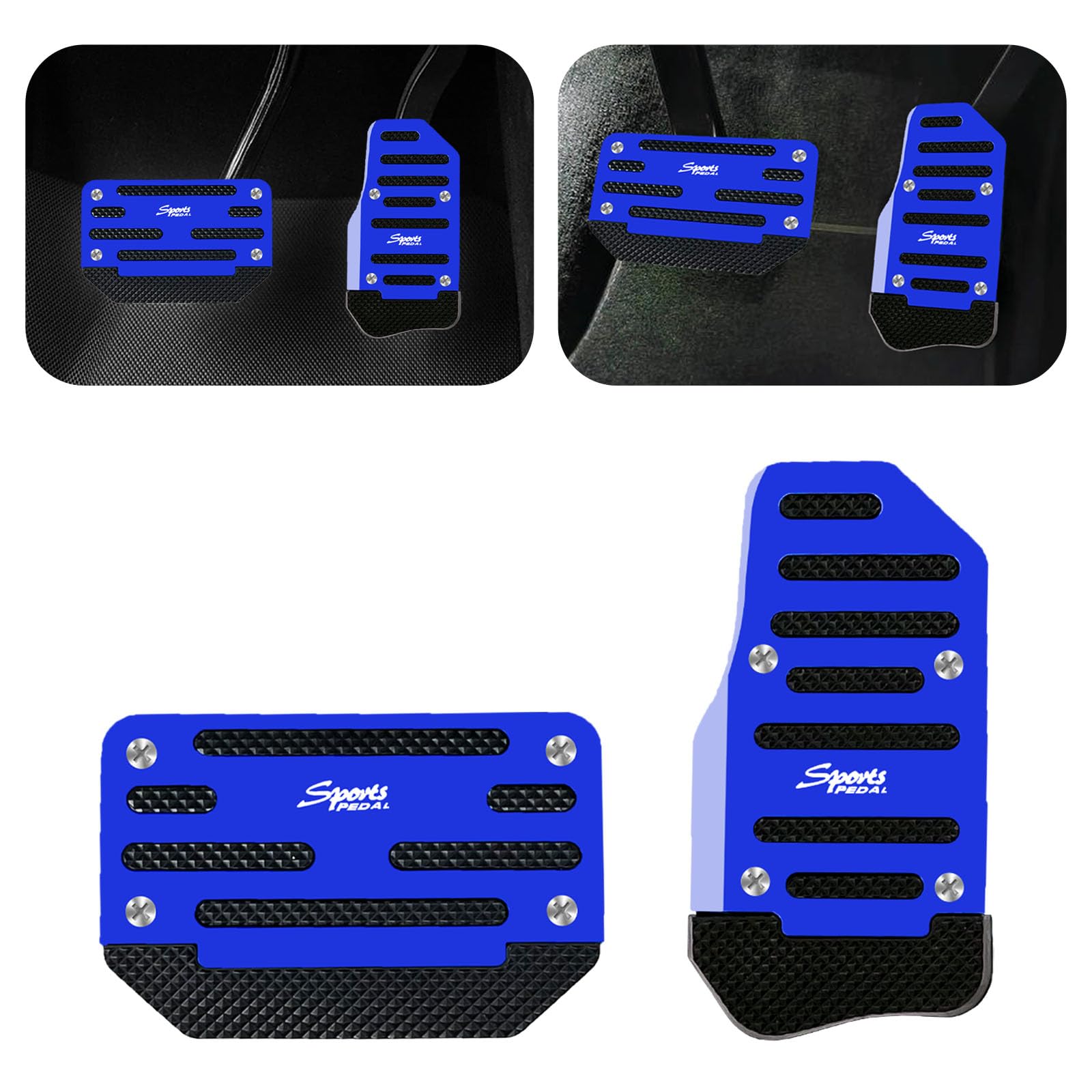 2PCS Car Pedal Covers, Non-Slip Automatic Transmission Gas and Brake Pedals Covers, Aluminum Alloy Foot Pedals Cover Kit, Car Accessories Sports Trim for Car Truck SUV Van (Blue)
