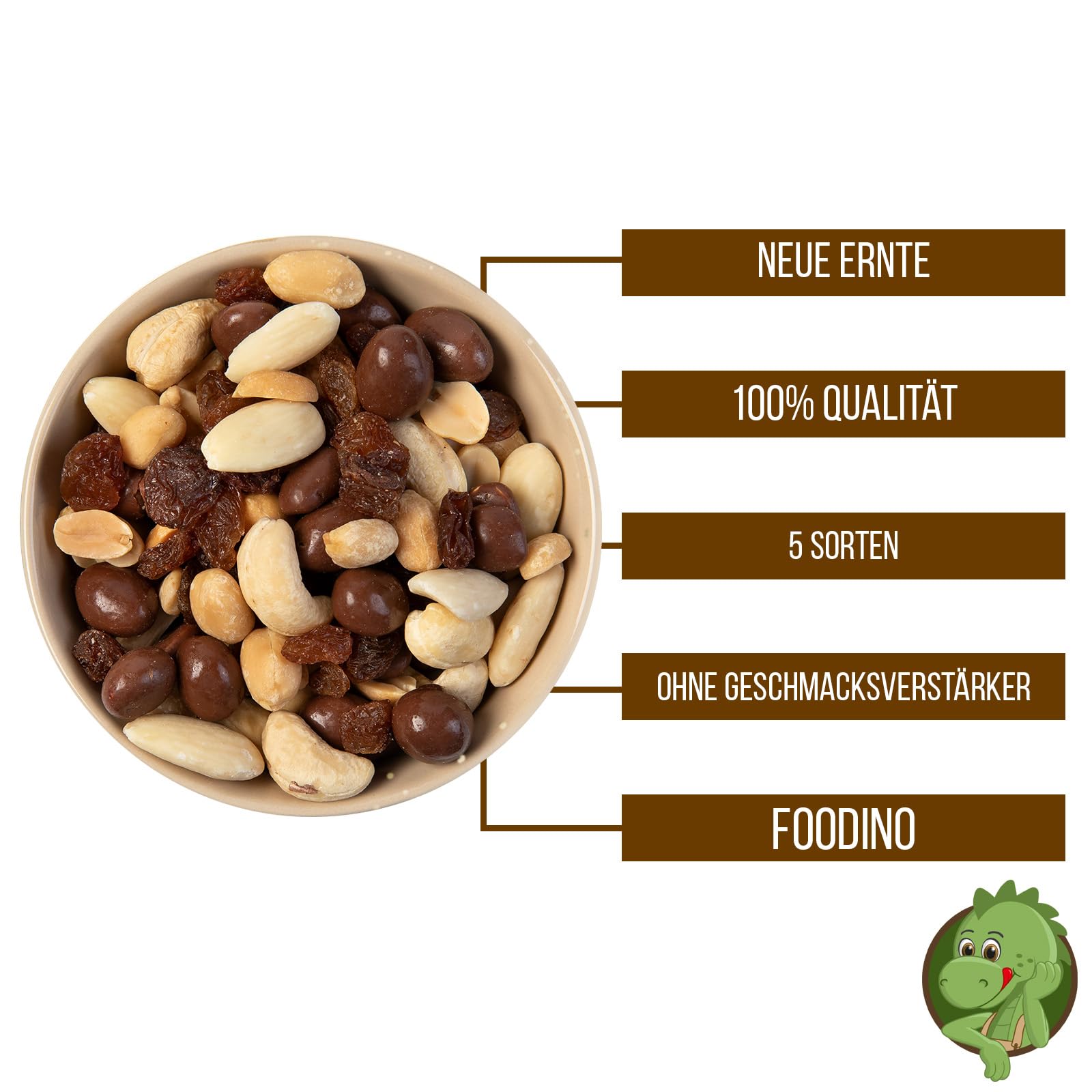 FOODINO 5kg Nussmischung Schoko mit Erdnüsse Rosinen Cashew Mandeln