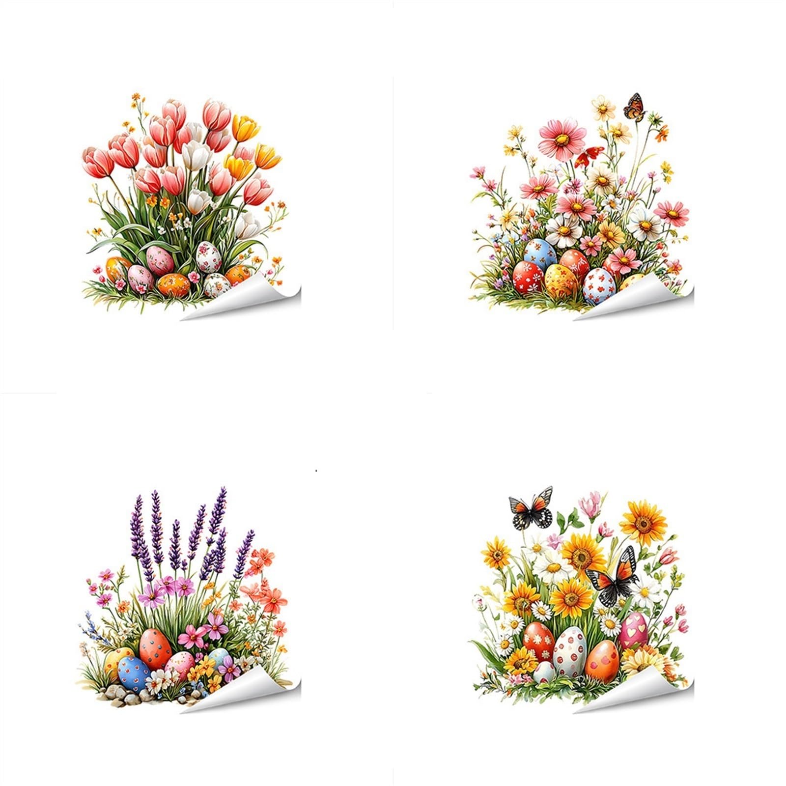 4 Sheets Easter Bunny and Colorful Egg Window Stickers - Static Cling Decorations for Home Decor