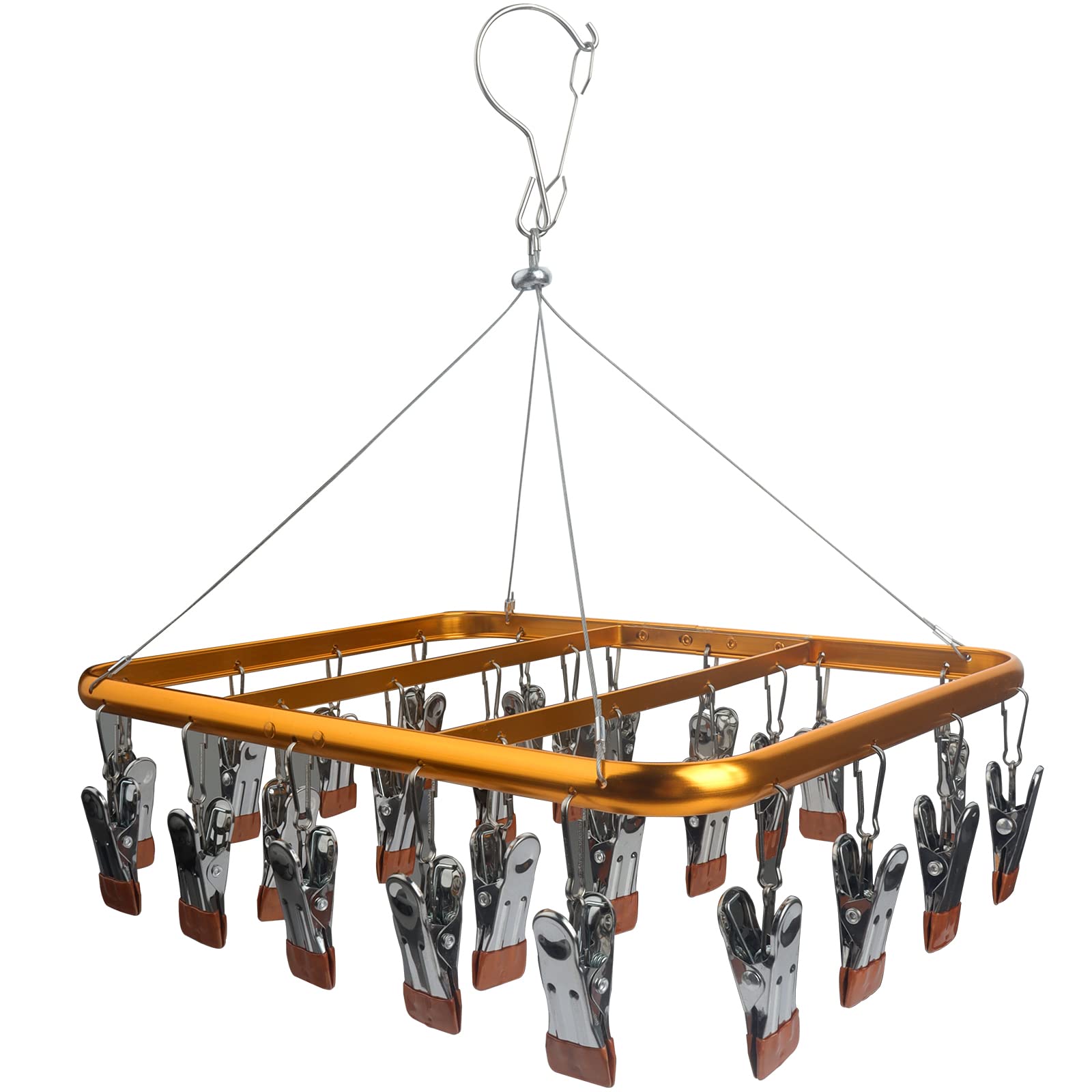 Roellgs Aluminium Sock Drying Rack with 26 Nails, Golden Hooks for Socks, Underwear, Shoe Inserts, Baby Clothes, Gloves