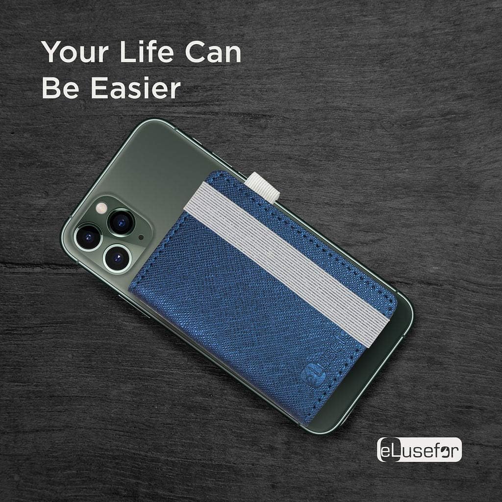 Stick-On Phone Wallet for Back of iPhone or Android Case | 6 Sleeve Credit Card Holder - Pocket for Cards, Money & ID - Built-in Stand - Waterproof Material - Travel, Work & Life-Proof - Blue