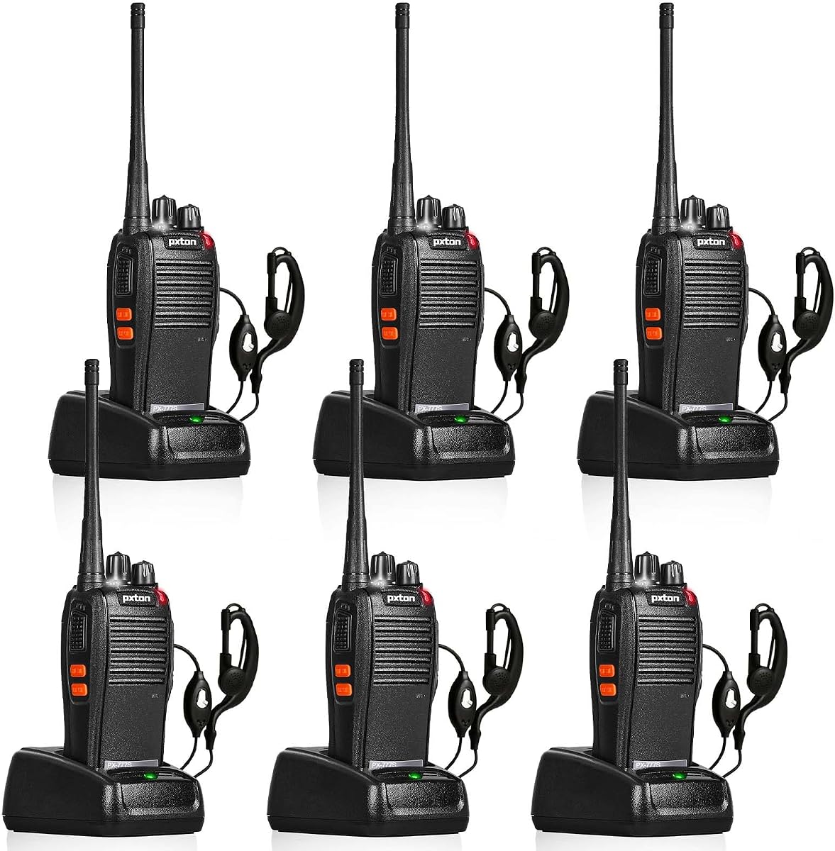 777S Rechargeable walkie talkies Long Range for Adults with Earpieces and Li-ion Battery,Two Way radios has VOX/TOT/Emergency Alarm/Battery Low Alert/Flashlight/Scan Function（6 Pack）