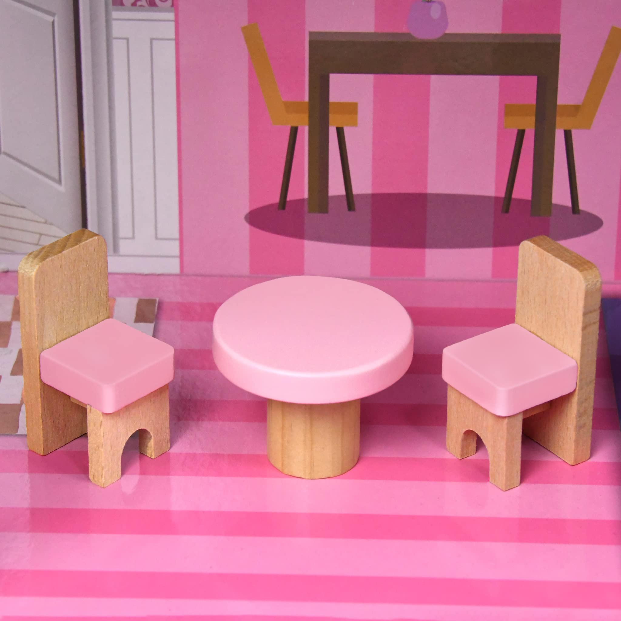 Aufun Holzpuppenhaus MDF, Puppenstube 3-Etage, Möbel, Zubehör, Puppenvilla, Dollhouse, Kinder, Spielzeug, Groß, Ästhetisch