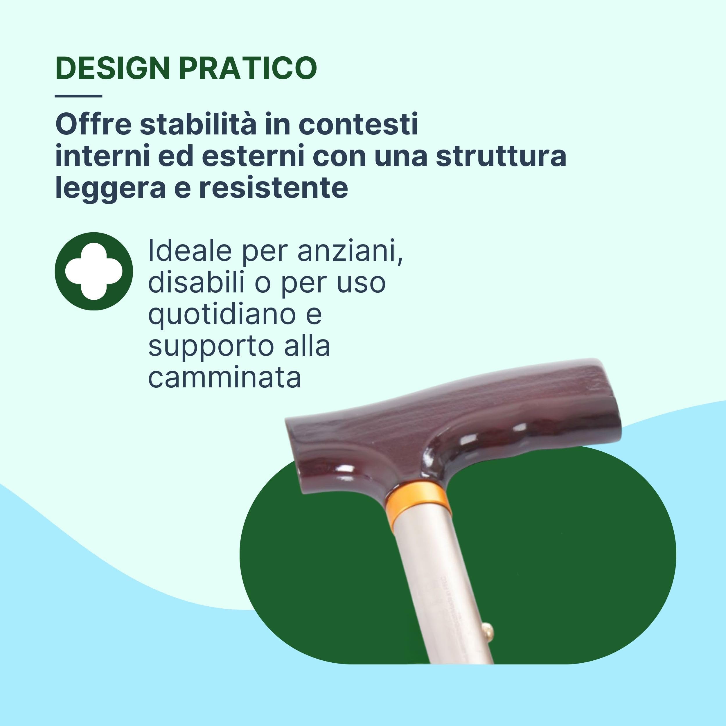 Bastone per Anziani Pieghevole in Alluminio Anodizzato con Impugnatura in Legno, Bastone da Passeggio Regolabile H. 77,5-87,5 cm - Bronzo