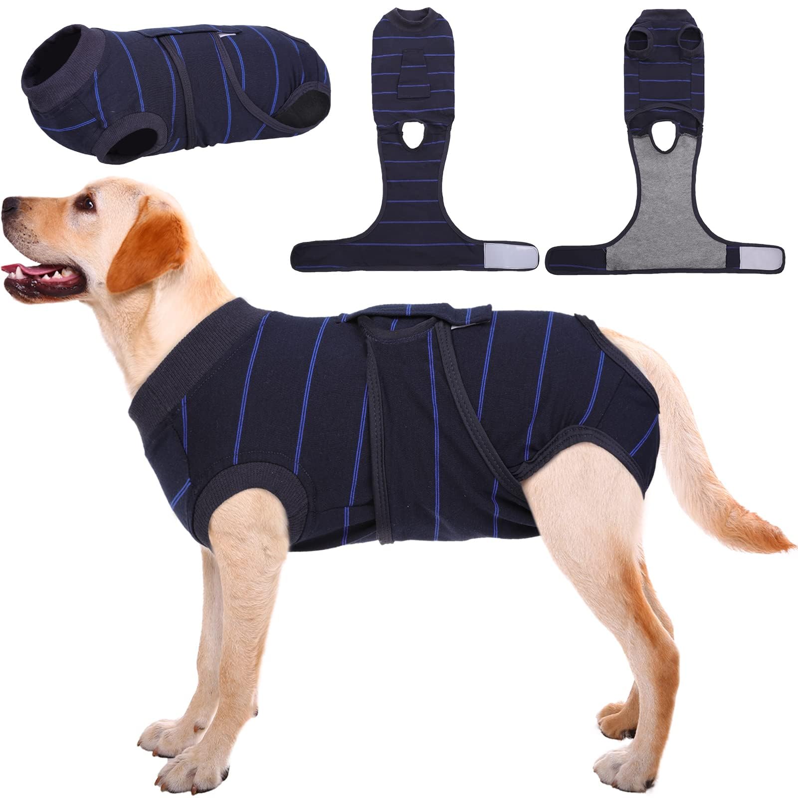 Kuoser Dog Surgery Recovery Suit, Soft Breathable Dog Recovery Suit for Female Spay Male Nueuter, Anti Licking Puppy Onesie Pet Surgical Suit for Dogs Abdominal Wounds Skin Disease, Blue Strips XL