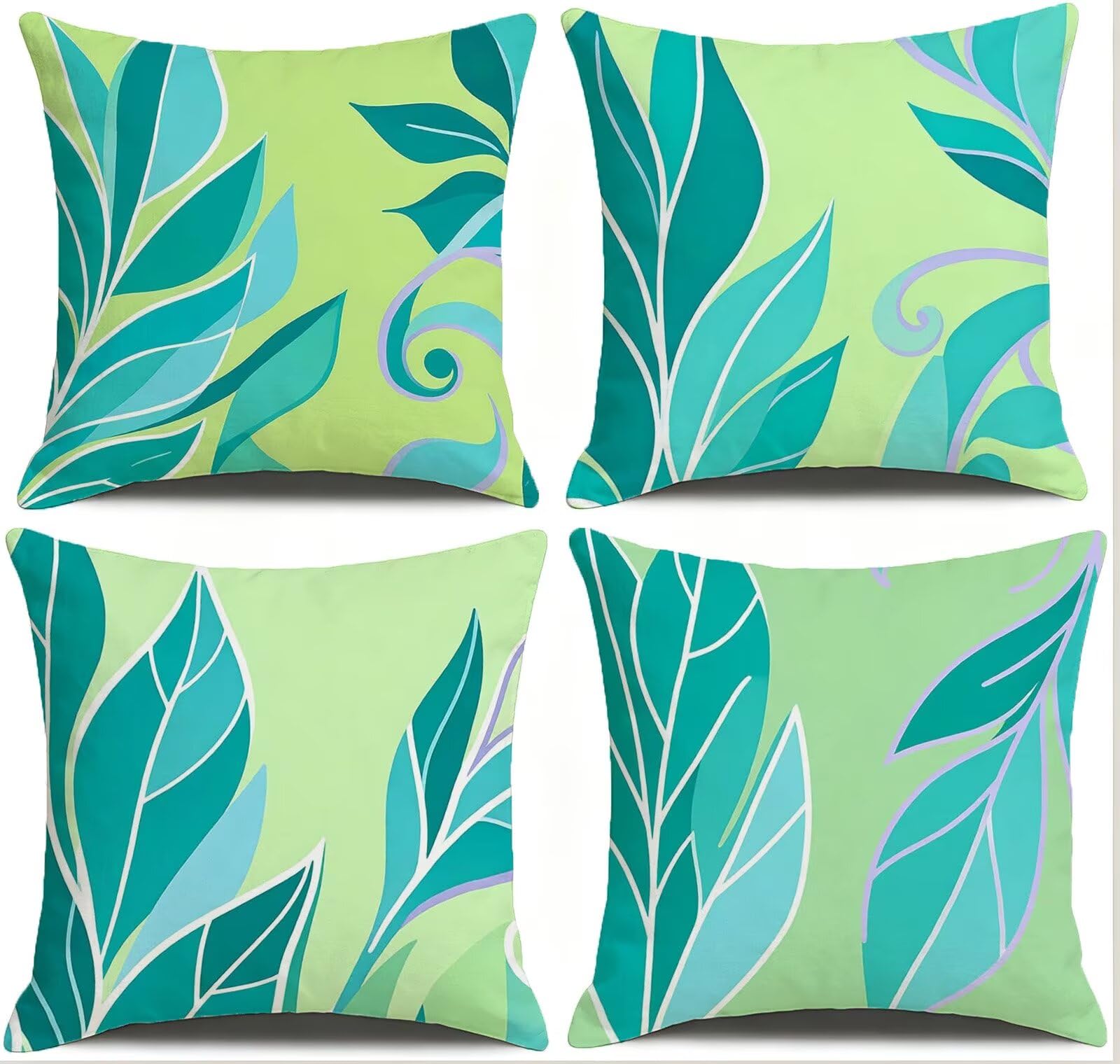 Blu Federe Cuscini Divano 65x65cm, Cuscini da Esterno Set de 4, Cod-129 | Lin Copricuscini Decorativi Letto Arredo, per Letto, Soggiorno, Giardino, Esterno, Casa Decorazione Set di 4 Foglie