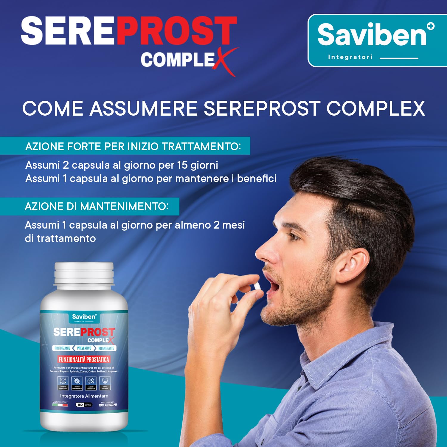 FORMULA COMPLETA - Serenoa Repens, Saw Palmetto, Prostata Integratore | Funzionalità Prostatica, Rinfozante, Preventivo, Rigenerante, con Licopene, Epilobio, Zucca, Ortica e Pygeum Africanum.
