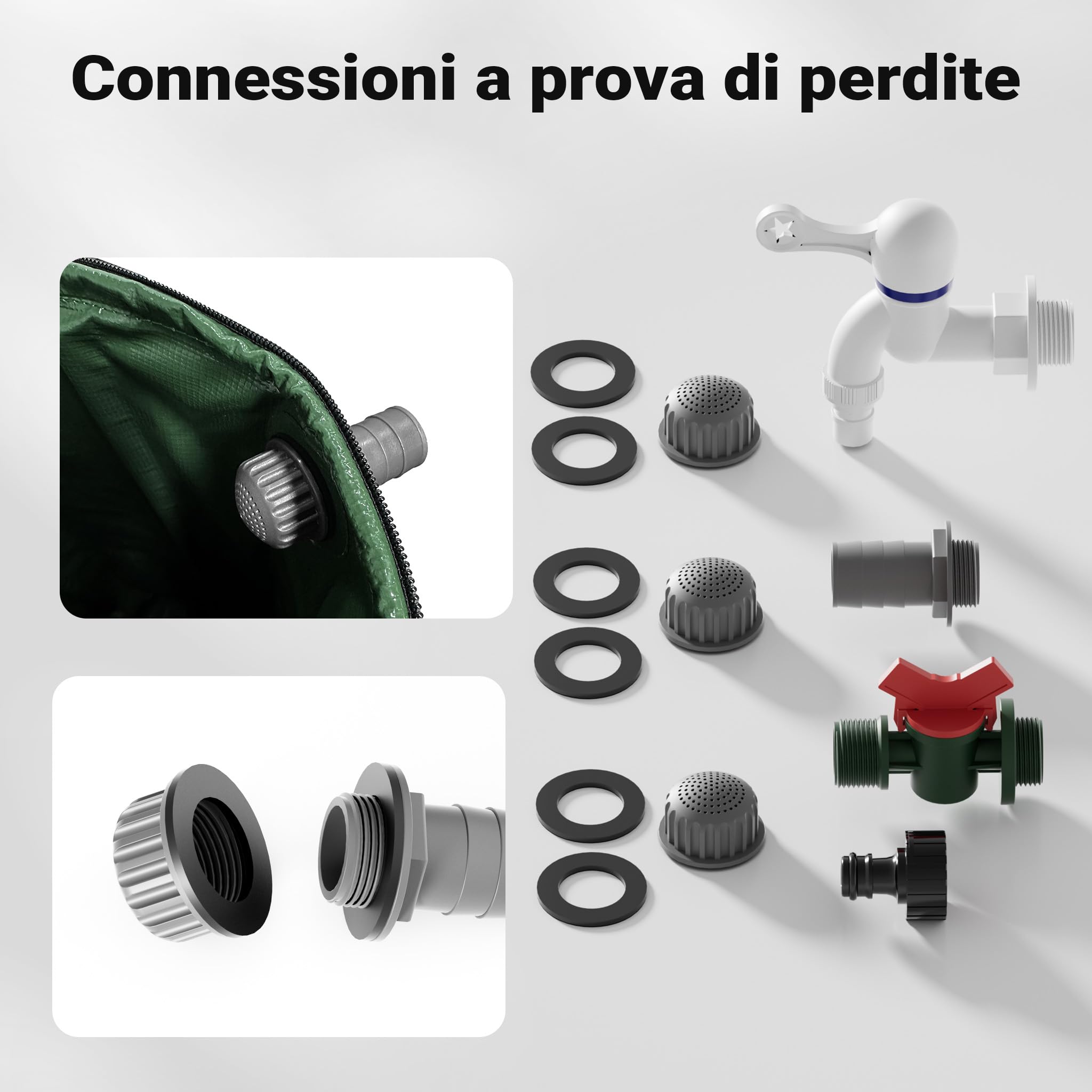 Wiltec Serbatoio acqua piovana pieghevole da 250 l, con coperchio e rubinetto, contenitore raccolta acqua piovana in PVC da 620 g/m² con attacco per tubo