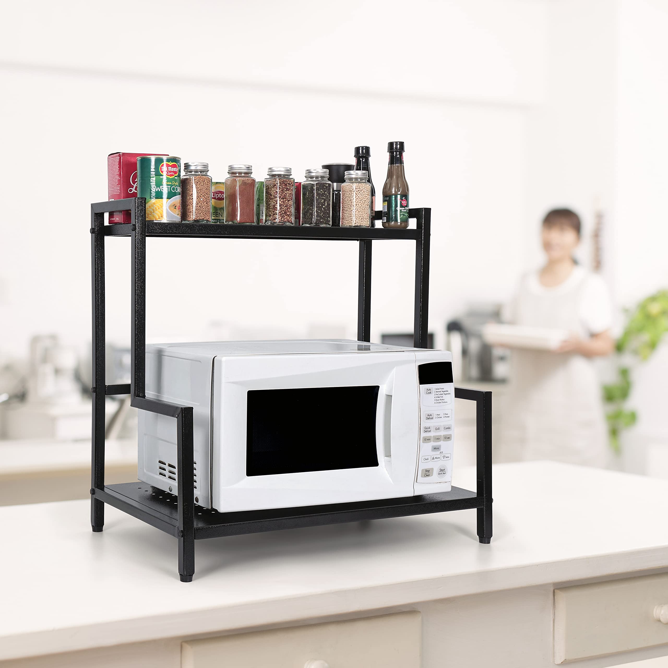 Livzing Microwave Stand, OTG Stand, Microwave Oven Platform Rack, Kitchen Storage Shelf || Multipurpose Extra Storage for Kitchen Organizer || Black, 2-Tiered Shelf