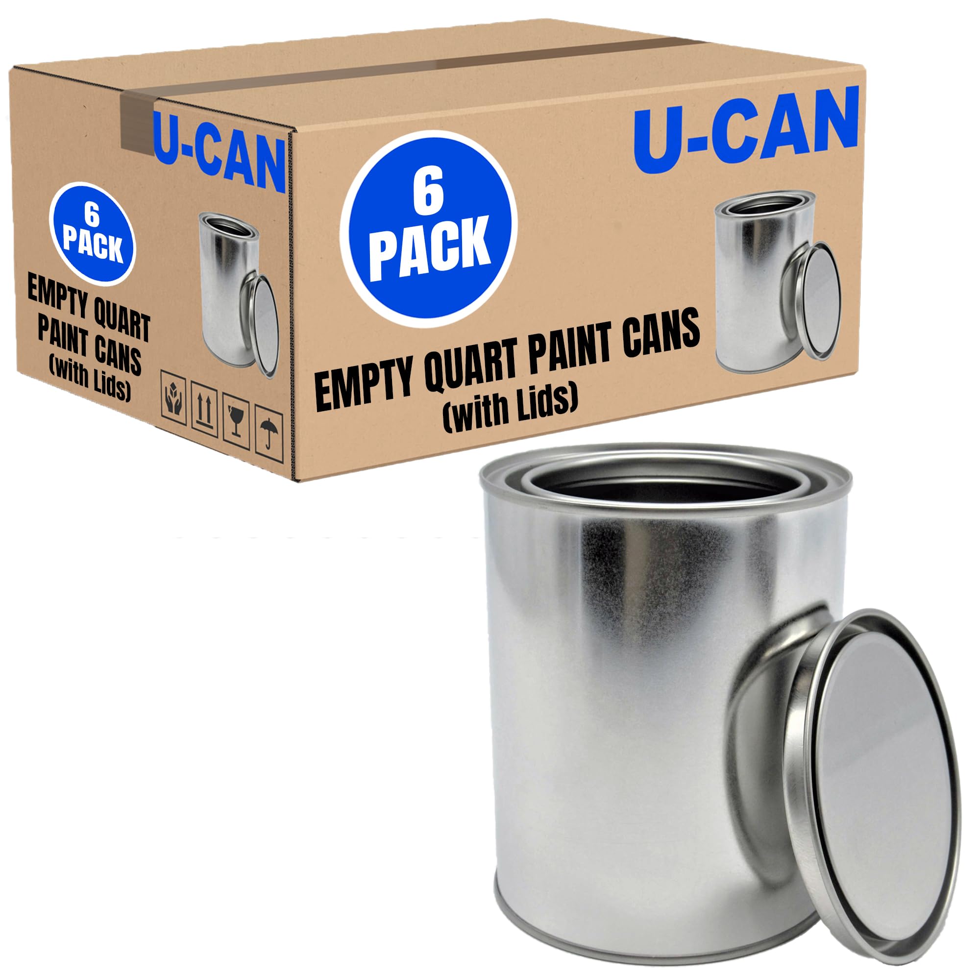 LAUCO Empty Paint Cans with Lids – 16oz, 32oz & 128oz Metal Paint Cans in Multiple Bulk Pack Sizes – DIY, Crafts, Resin, Adhesives & Storage (32oz – 6