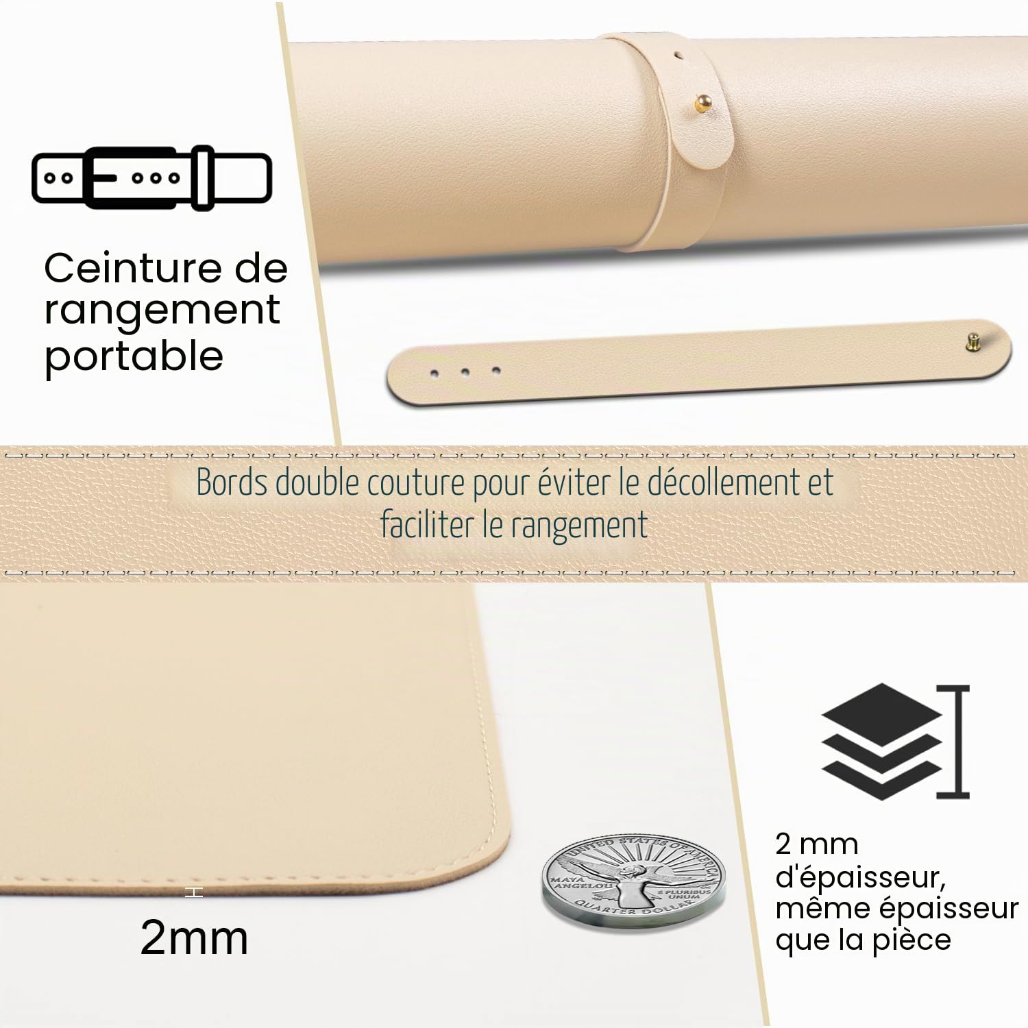 Tapis de Bureau Antidérapant en Liège Naturel et Cuir, Tapis de Souris Large Portable Facile à Nettoyer, Abricot 60x34CM