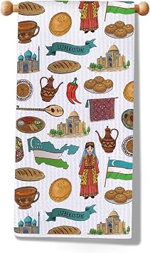 WSNANG Uzbekistan Flag Landmarks Gift Dish Tea Towel Uzbekistan Souvenir and Gifts for Travel Decor Towel Uzbekistan Towel