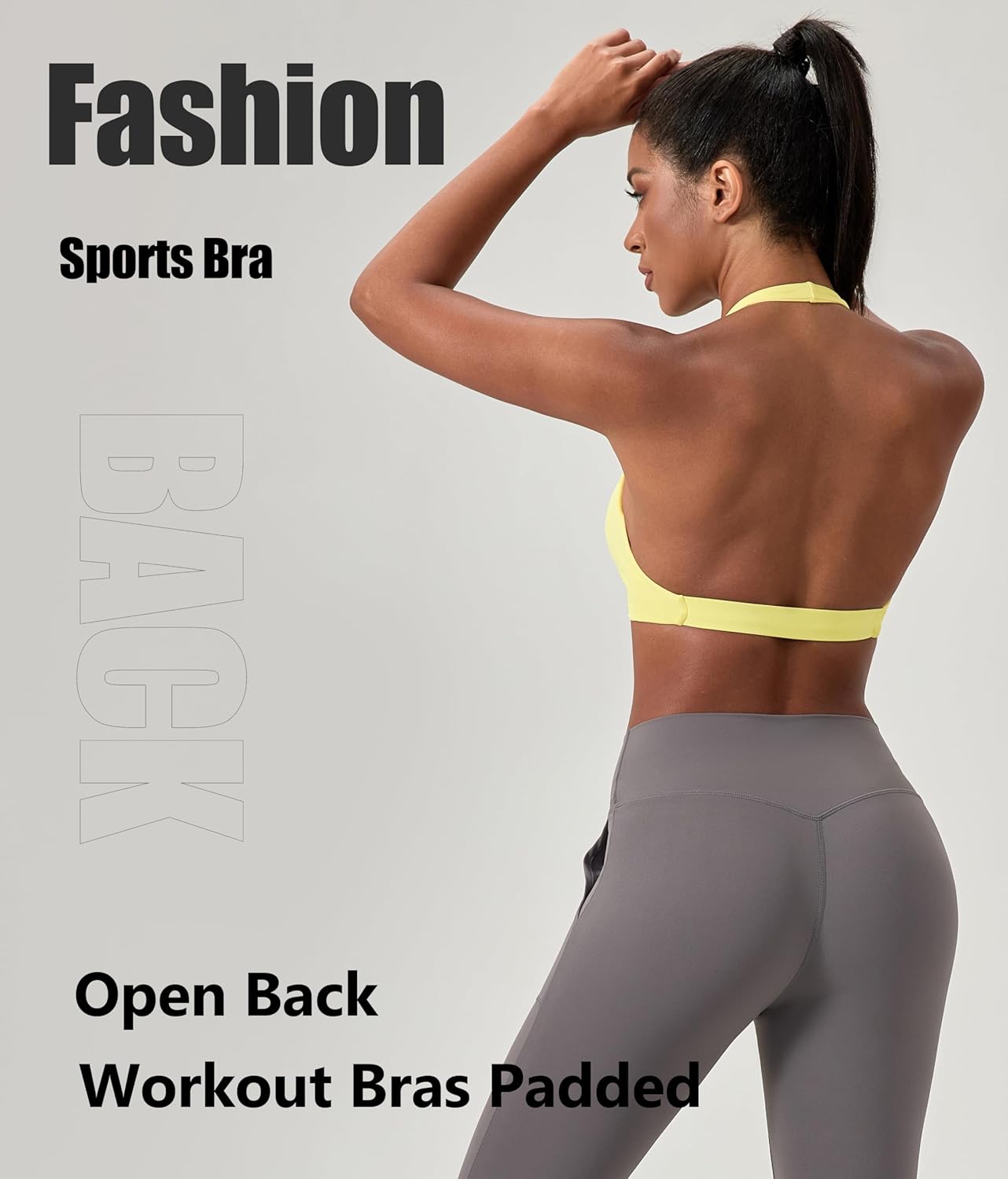 Sports Bra for Women Seamless Halter Padded Yoga Bras Open Back Gym Low Impact Workout Crop Tank Top - Image 3