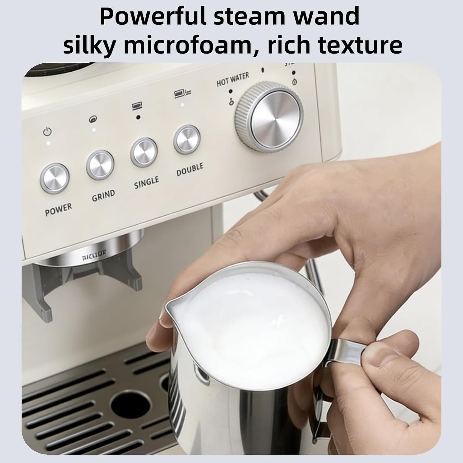 (2026 Upgrade) 15 Bar Espresso Machine with Built-in Anti-Clog Coffee Grinder, Expresso Coffee Machines with Milk Steam Wand/Frother/Tamping Tools,Espresso Maker with Grinder for Lattes-Almond