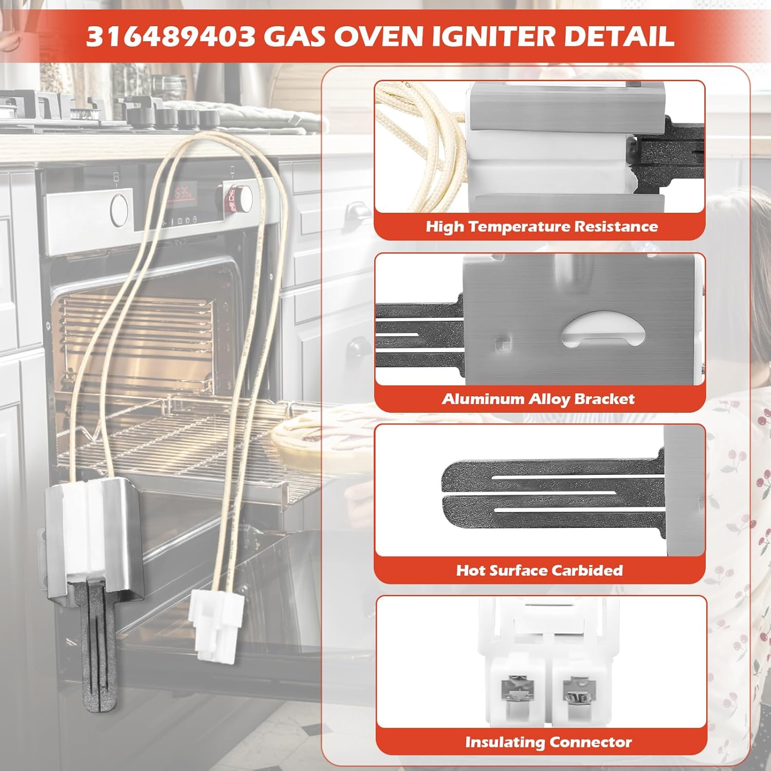 316489403 5304508786 Oven Igniter Gas Range Lower Bake Igniter Replacement for Kenmore Crosley Frigidaire Gas Oven/Stove Replace 7316489403 AP4433236 PS2364063 (2 PACK)