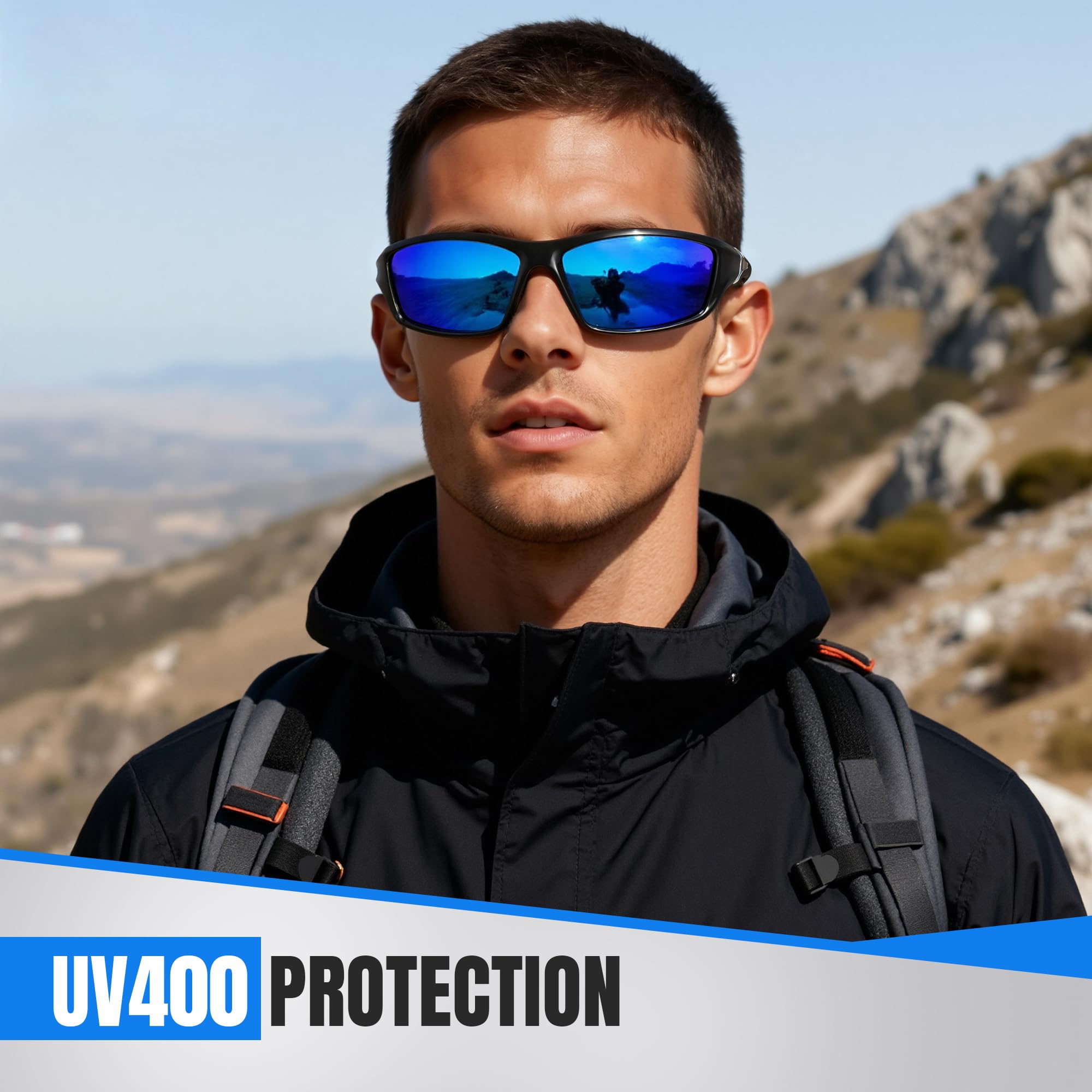 Occhiali da sole sportivi polarizzati da uomo, avvolgenti, protezione UV, per pesca, ciclismo, guida