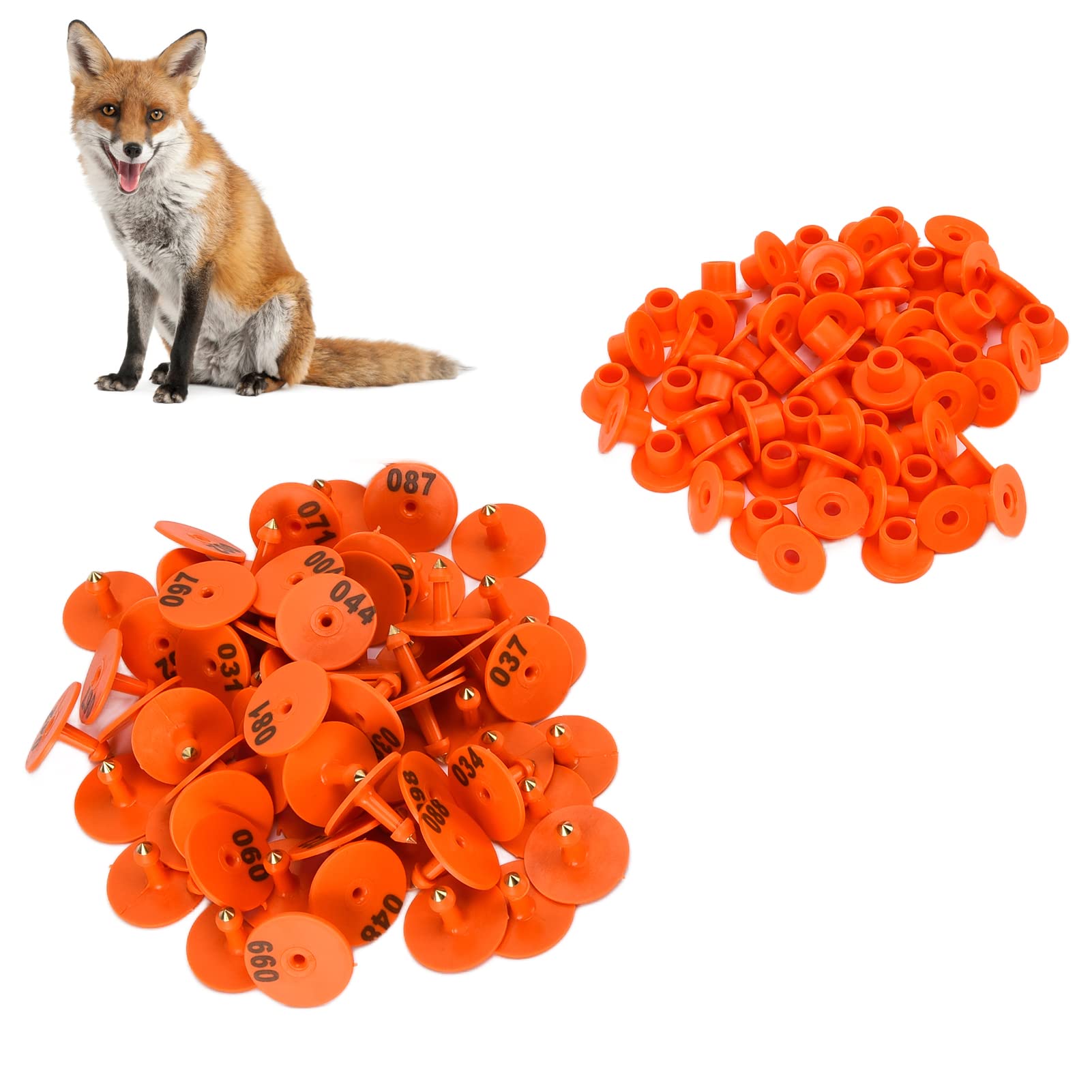 Qcwwy 100 Targhette Auricolari per Bestiame con Numeri, Targhette Auricolari Rotonde per Identificazione Conveniente per Volpi, Maiali e Pecore, Testina per Chiodi in Rame a Lunga