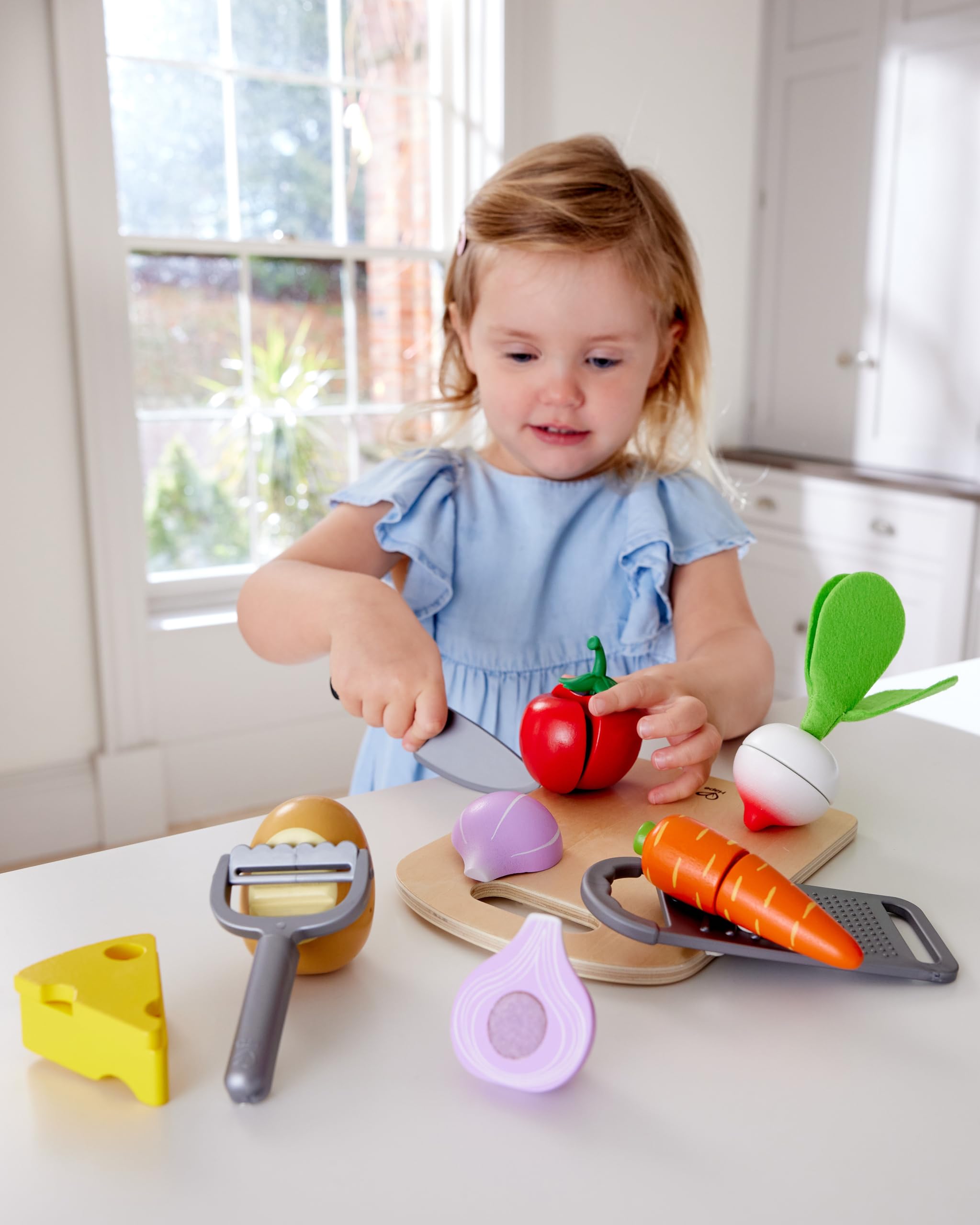 Hape E3154 Cooking Essentials Toy, Play Cutting Vegetables Set for Kids, Wooden Food Kitchen Accessories