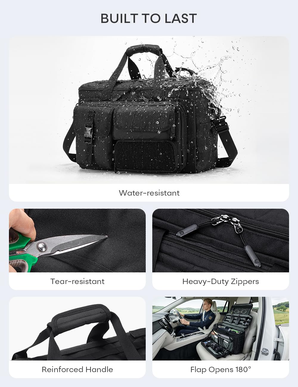 Bolsa Táctica MOLLE Policía, Organizador Coche Asiento con Portátil 15.6" | 3-en-1: Organizador de Coche, Bolsa Táctica y Mochila de Hombro. MOLLE para Linterna y Radio. Oxford Material Impermeable.