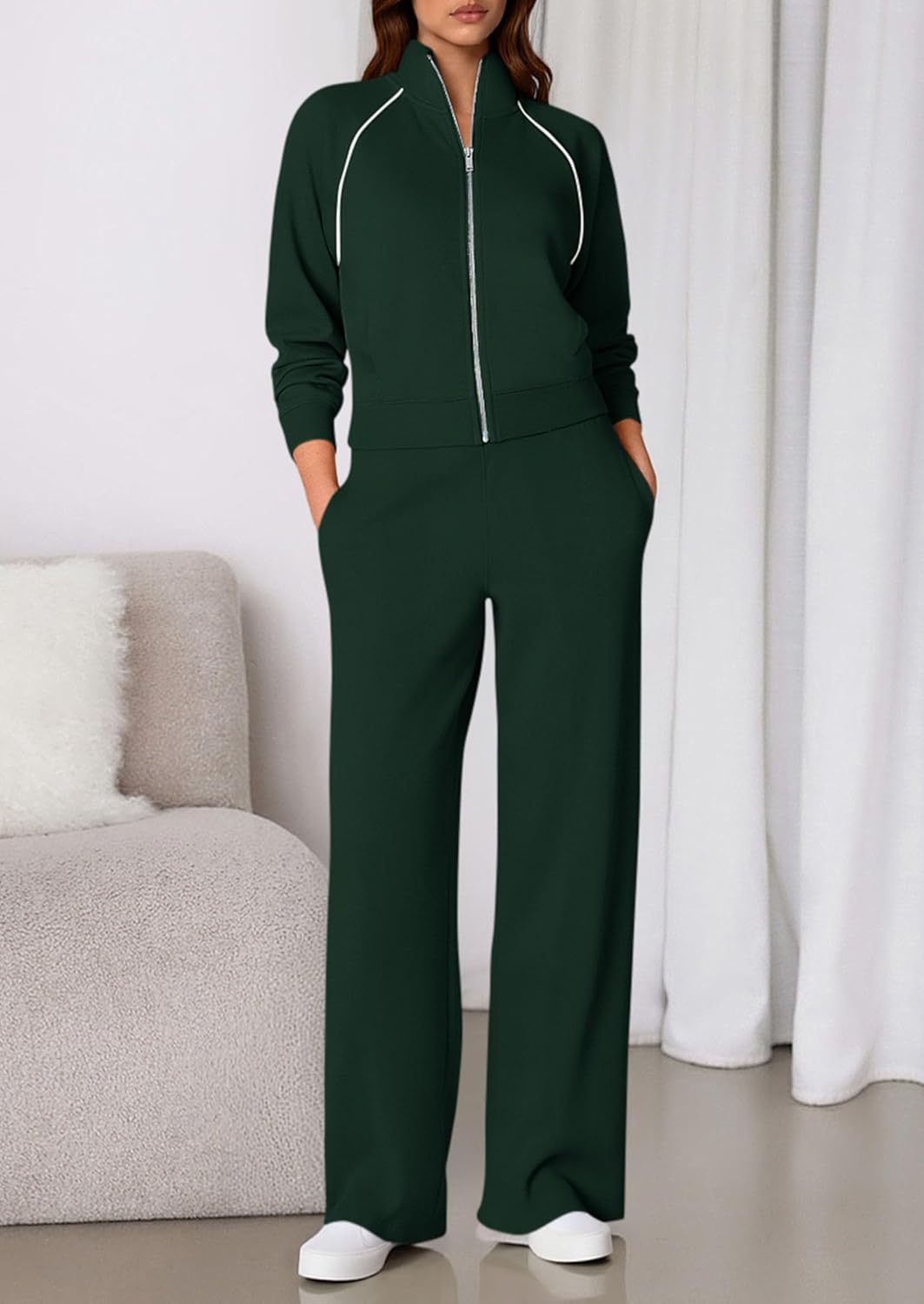 PRETTYGARDEN Womens 2 Piece Outfits Sweatsuits 2026 Fall Full Zip Sweatshirts Workout Pants Matching Lounge Sets Tracksuits