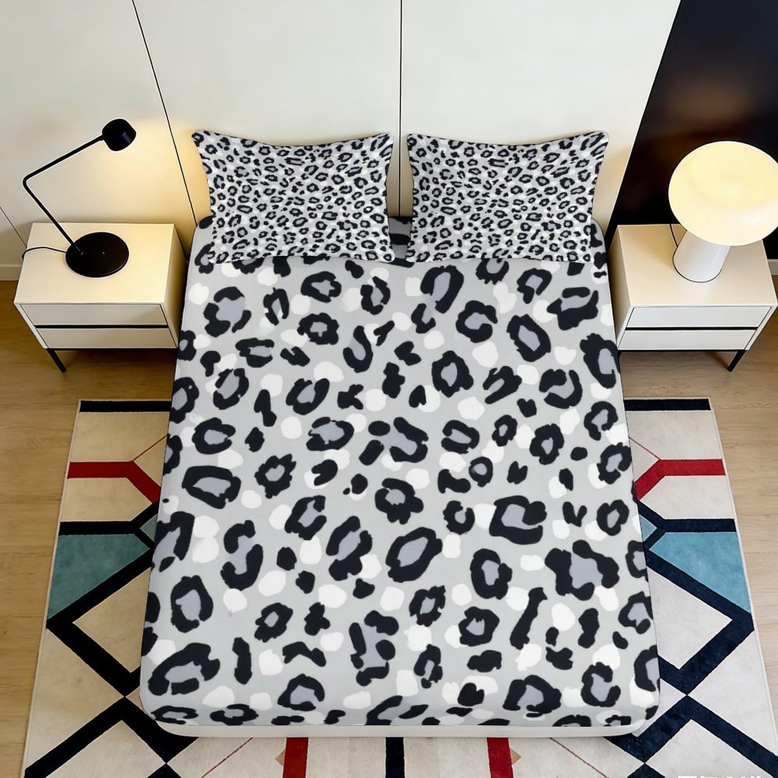 3D Printed Leopard Fitted Sheet Microfiber Deep Pocket Non-Slip Bedroom Bedding Leopard Mattress Fitted Cover Washable for Adults Teens 200x200x25cm