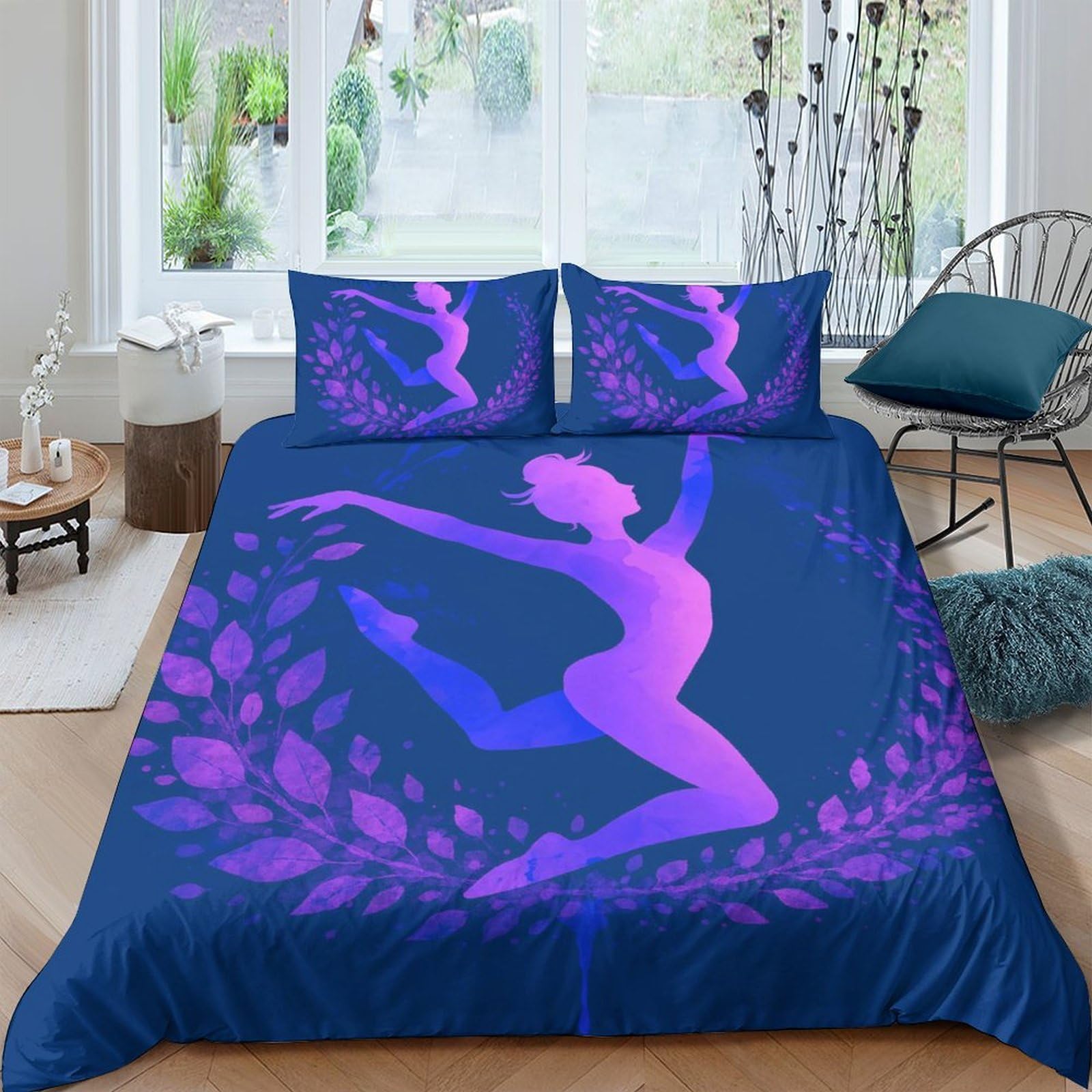 Ctjqhvkz Style-2 3D Printed Ballet Dancer Fitted Sheet Microfiber Purple Blue Leaves Bed Cover Non Slip Easy Care For Bedroom Guestroom Single（135X200cm）