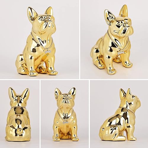Miniatura 7 de suruim Colección de estatuas de bulldog francés de lujo, escultura de perro cromada doradaplateada, estatua decorativa de perro para decoración del